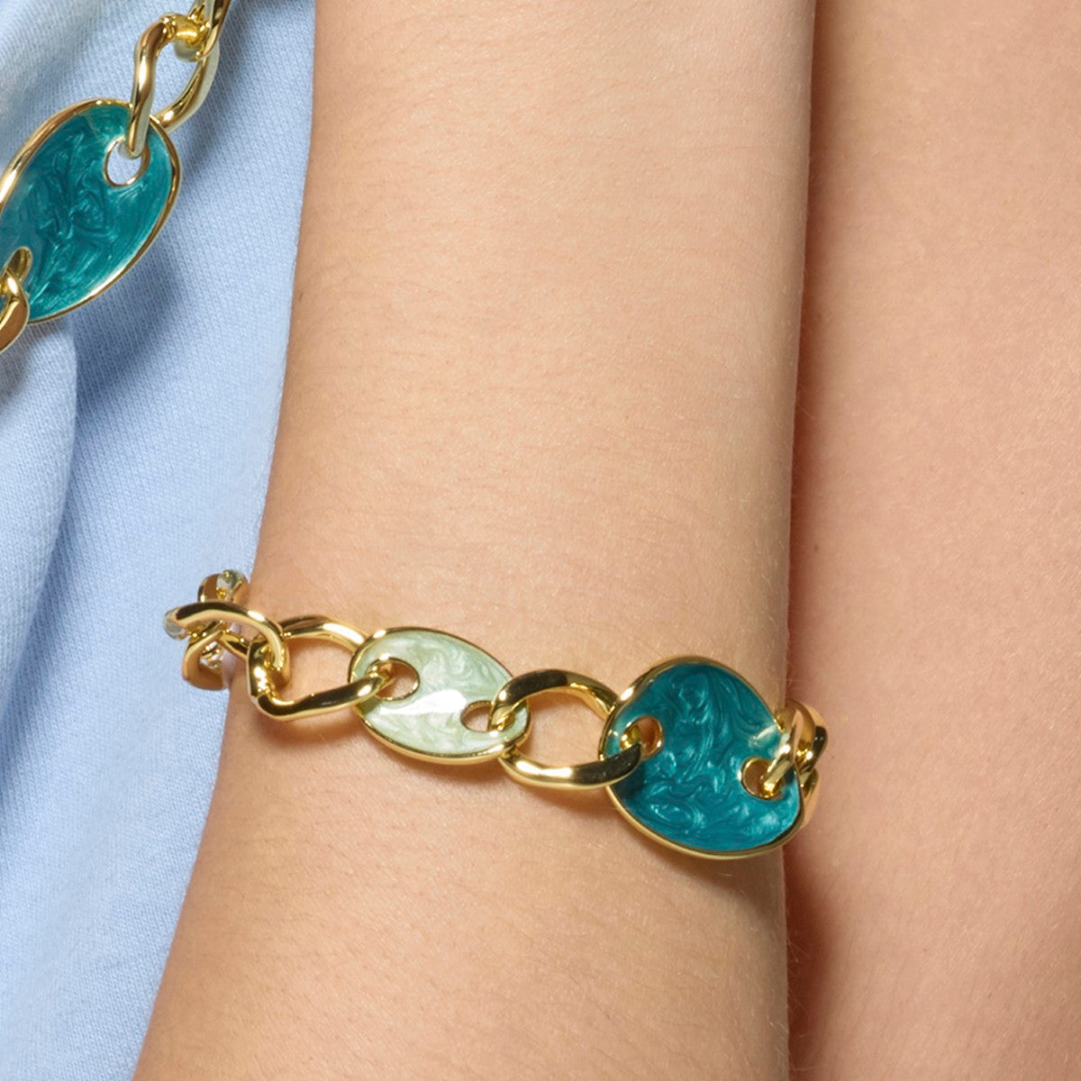 Pulsera acabado oro amarillo de 18k y Lacado Azul - Makan