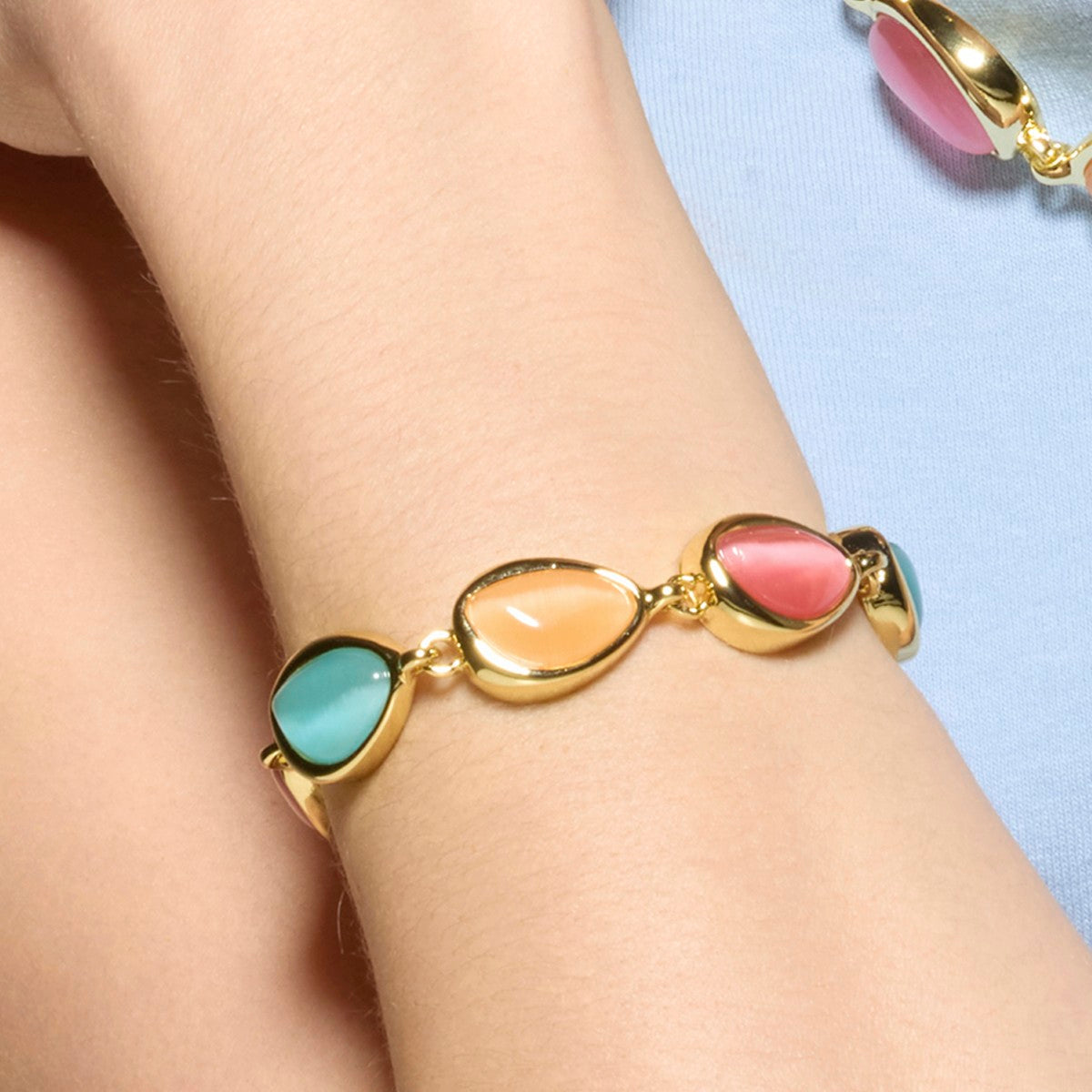 Pulsera acabado oro amarillo de 18k y Ojo de Gato Multicolor - Dulfo