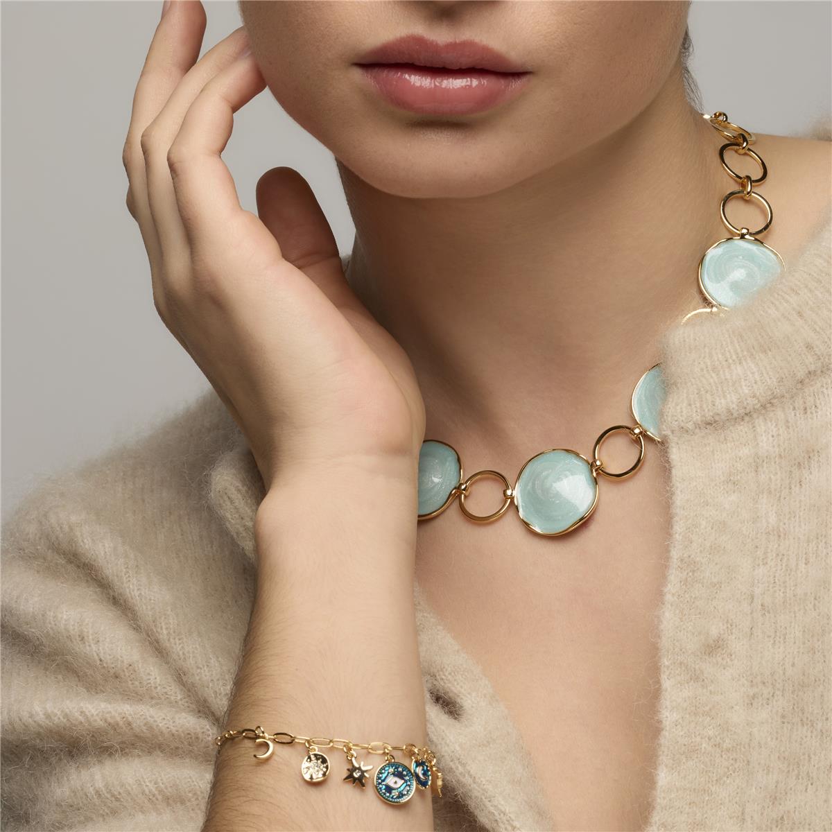 Pulsera acabado oro amarillo de 18k y Resina Azul - Wiwik