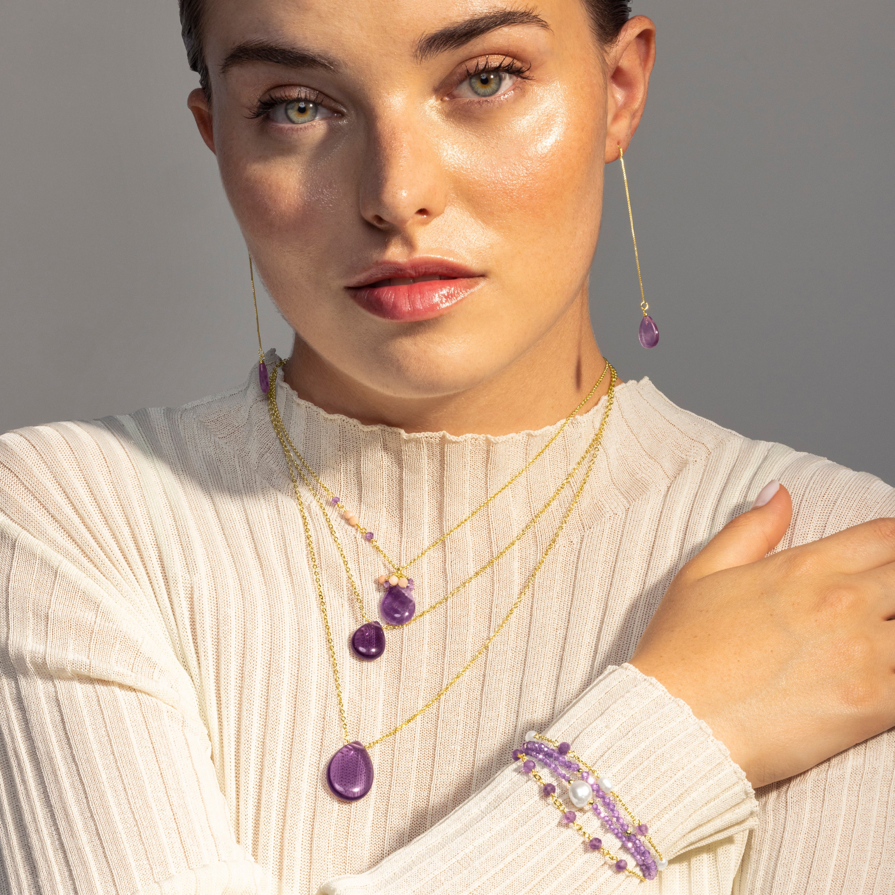 Pulsera de Circonita Amatista acabada en oro amarillo 18K - Ekhao