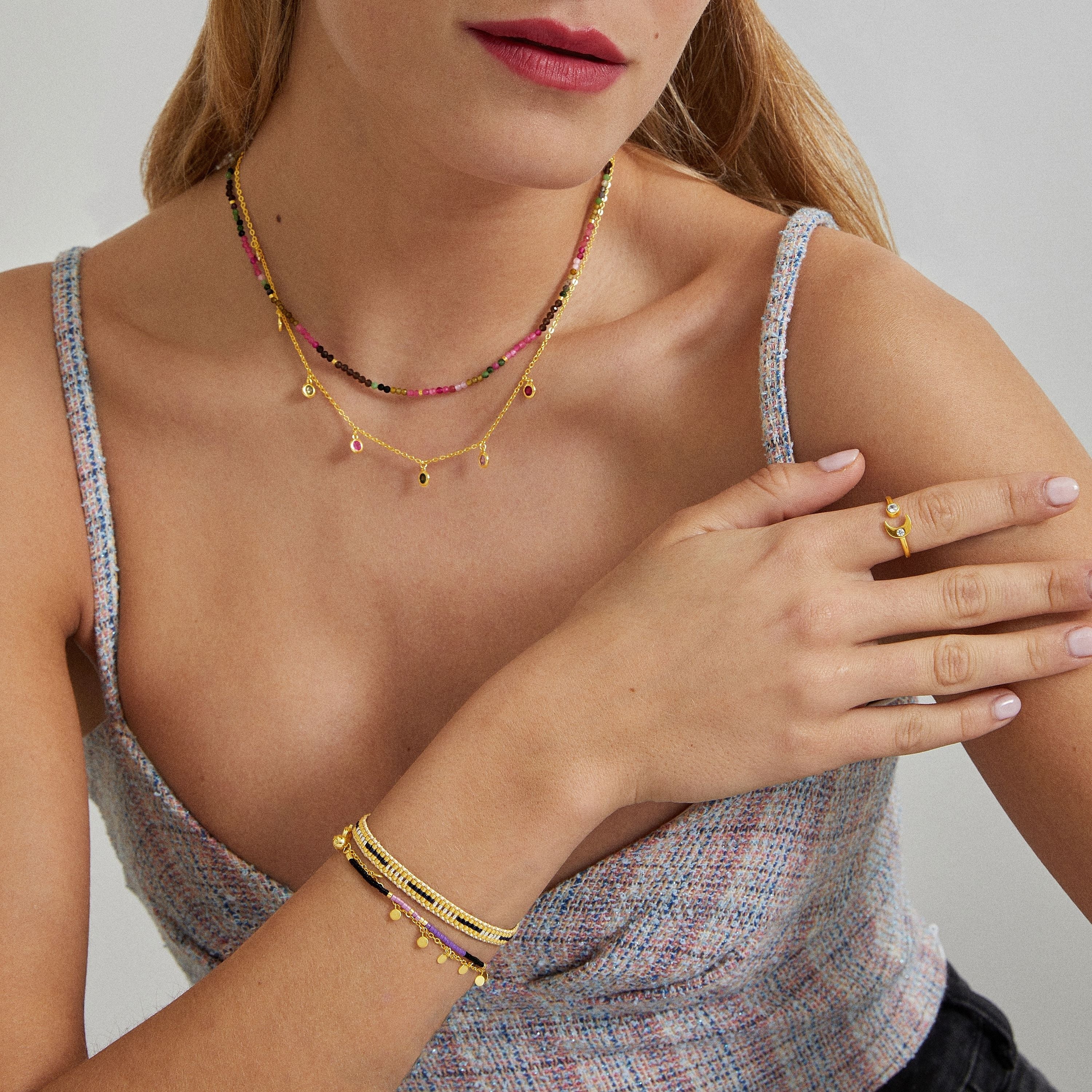 Multicolor Kristallarmband mit 18K Gelbgold-Finish - Emeri