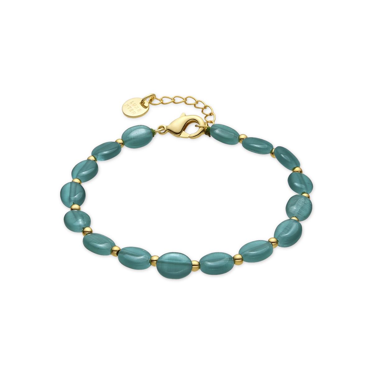 Pulsera acabado oro amarillo de 18k y Ojo de Gato Verde - Gorai