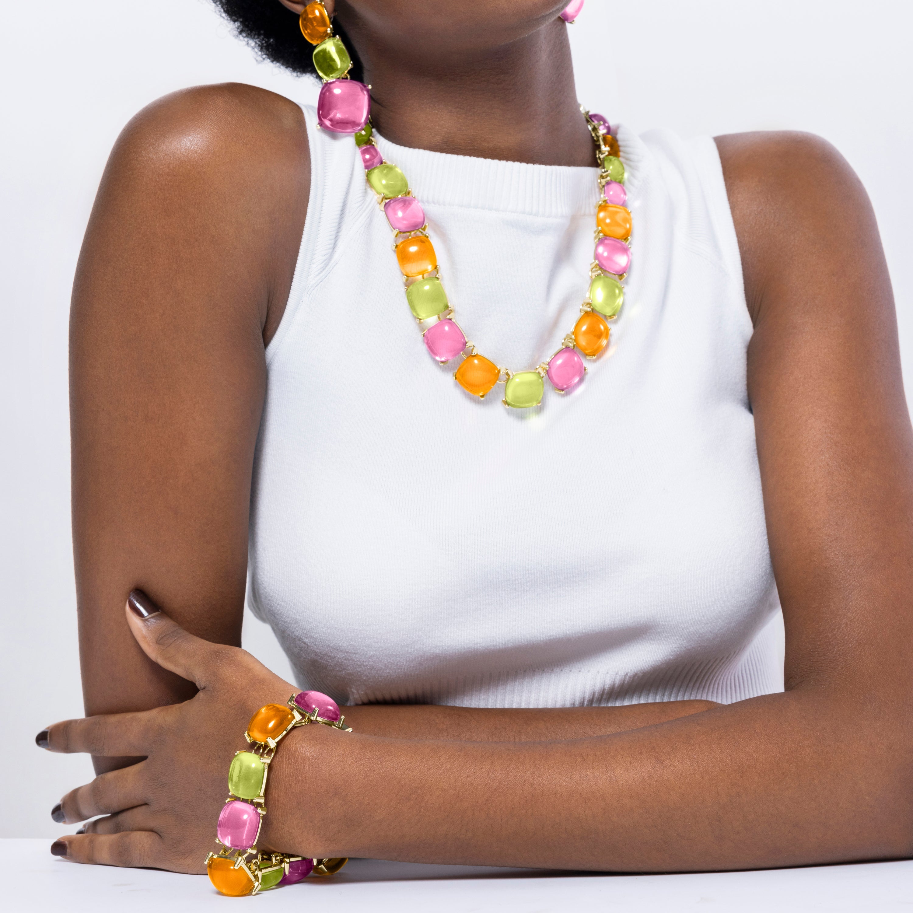 Bracelet en Cristal Multicolore fini en or jaune 18K - Tosab