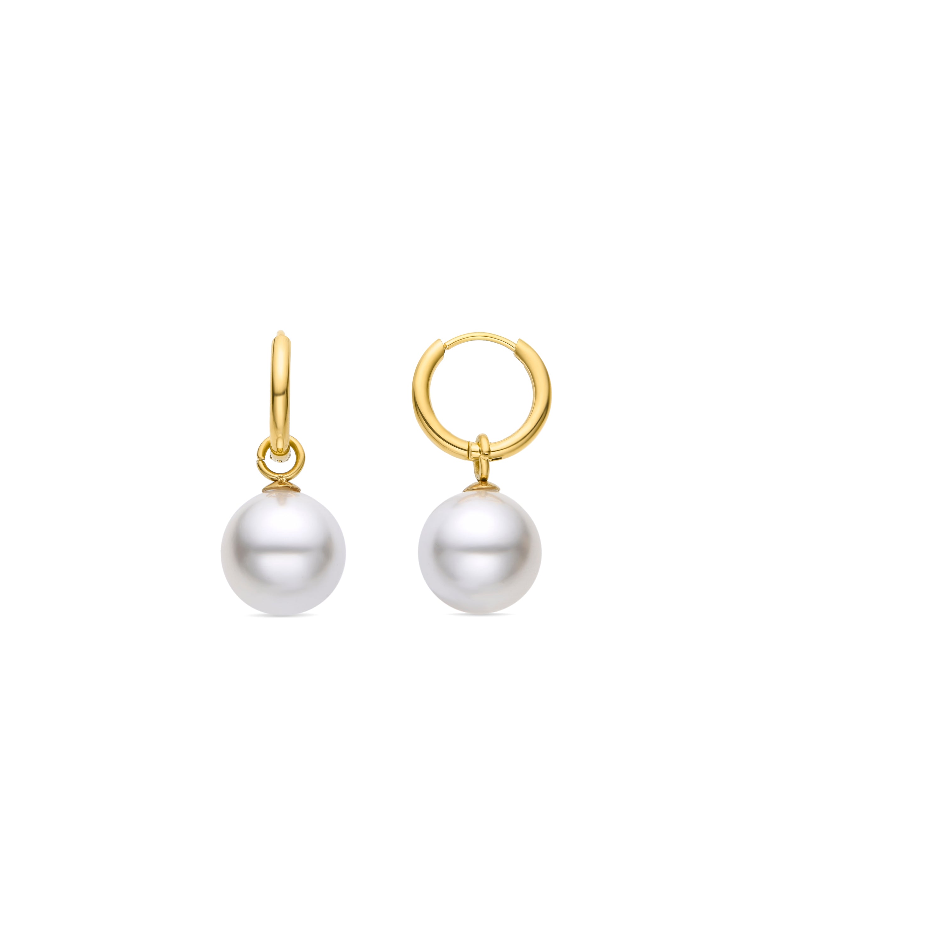 Pendientes de Perla Blanca acabados en oro amarillo 18K- Unwe