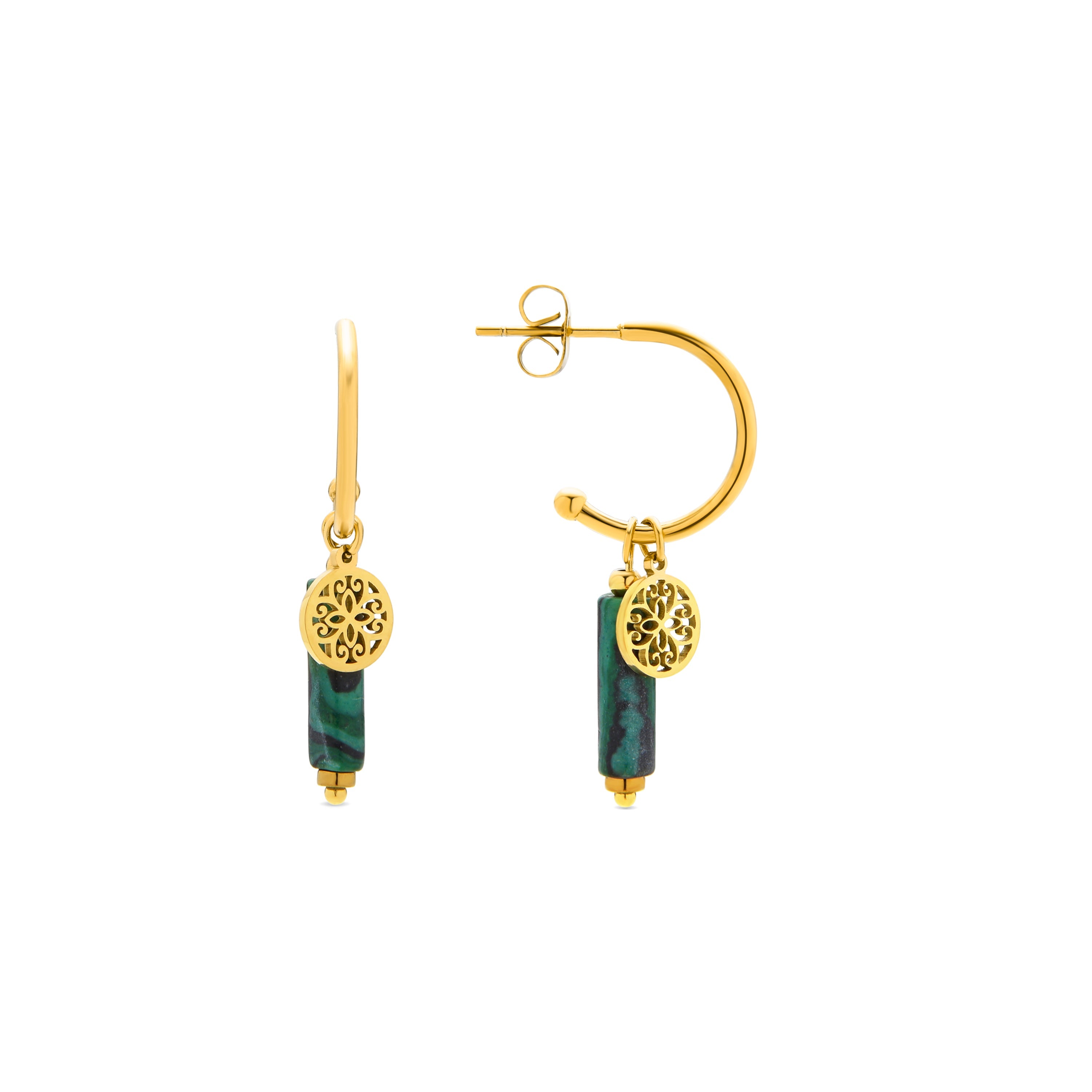Pendientes de Malaquita acabados en oro amarillo 18K- Nadu