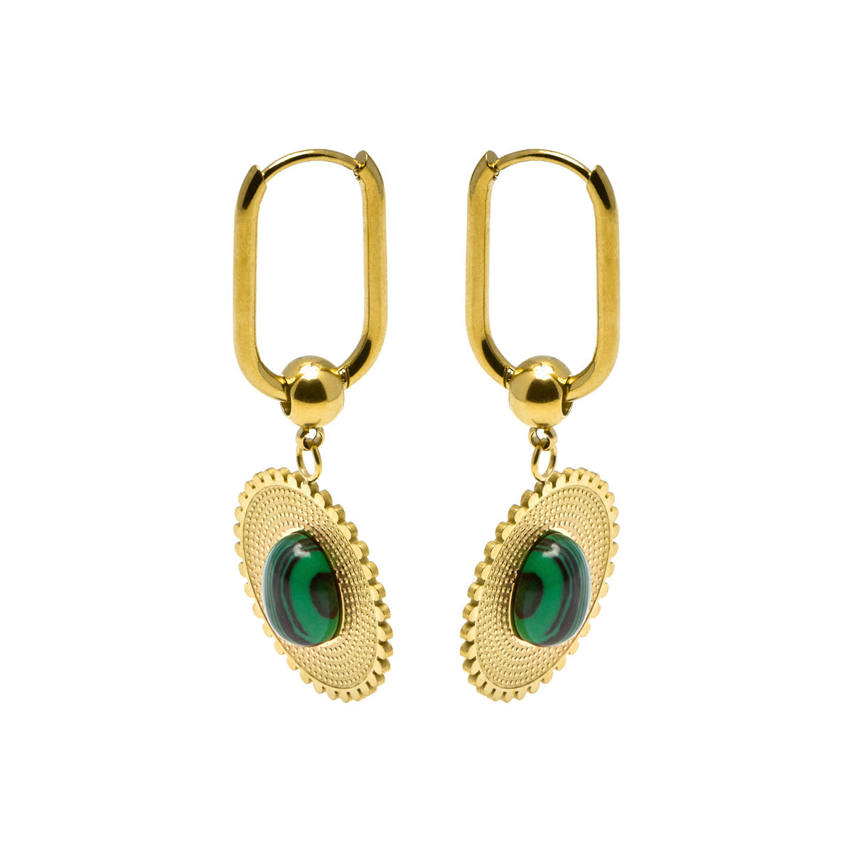 Pendientes de Malaquita acabados en oro amarillo 18K- Elknu