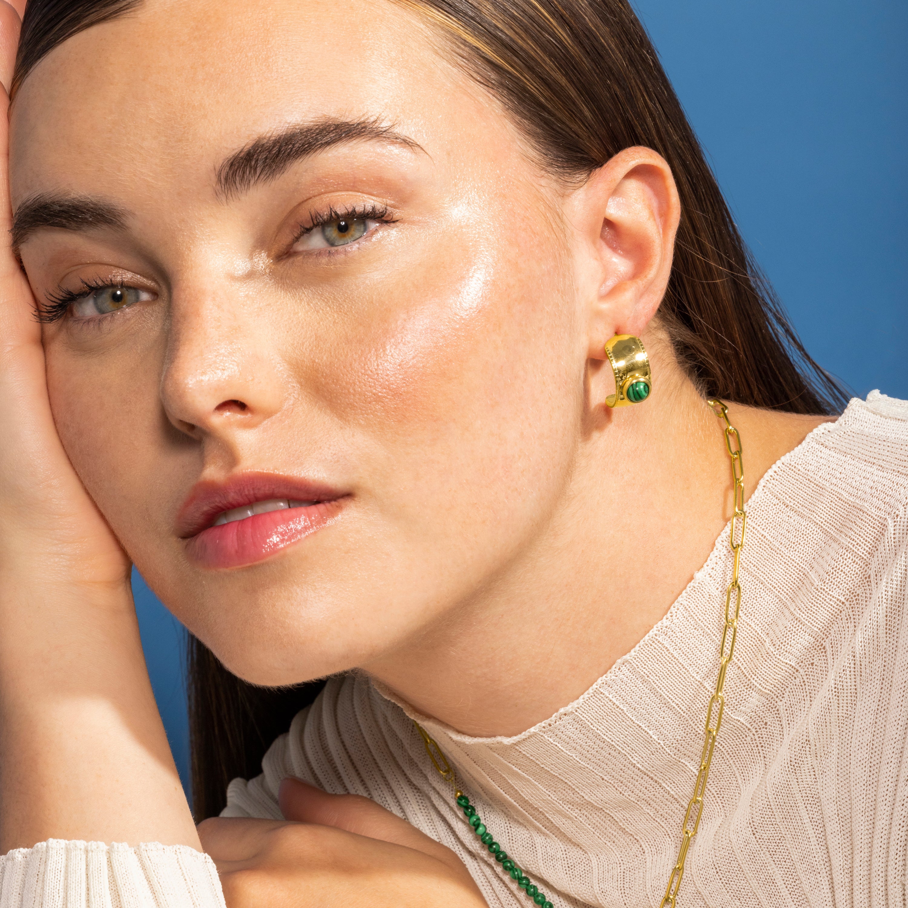 Pendientes de Malaquita acabados en oro amarillo 18K- Dadao