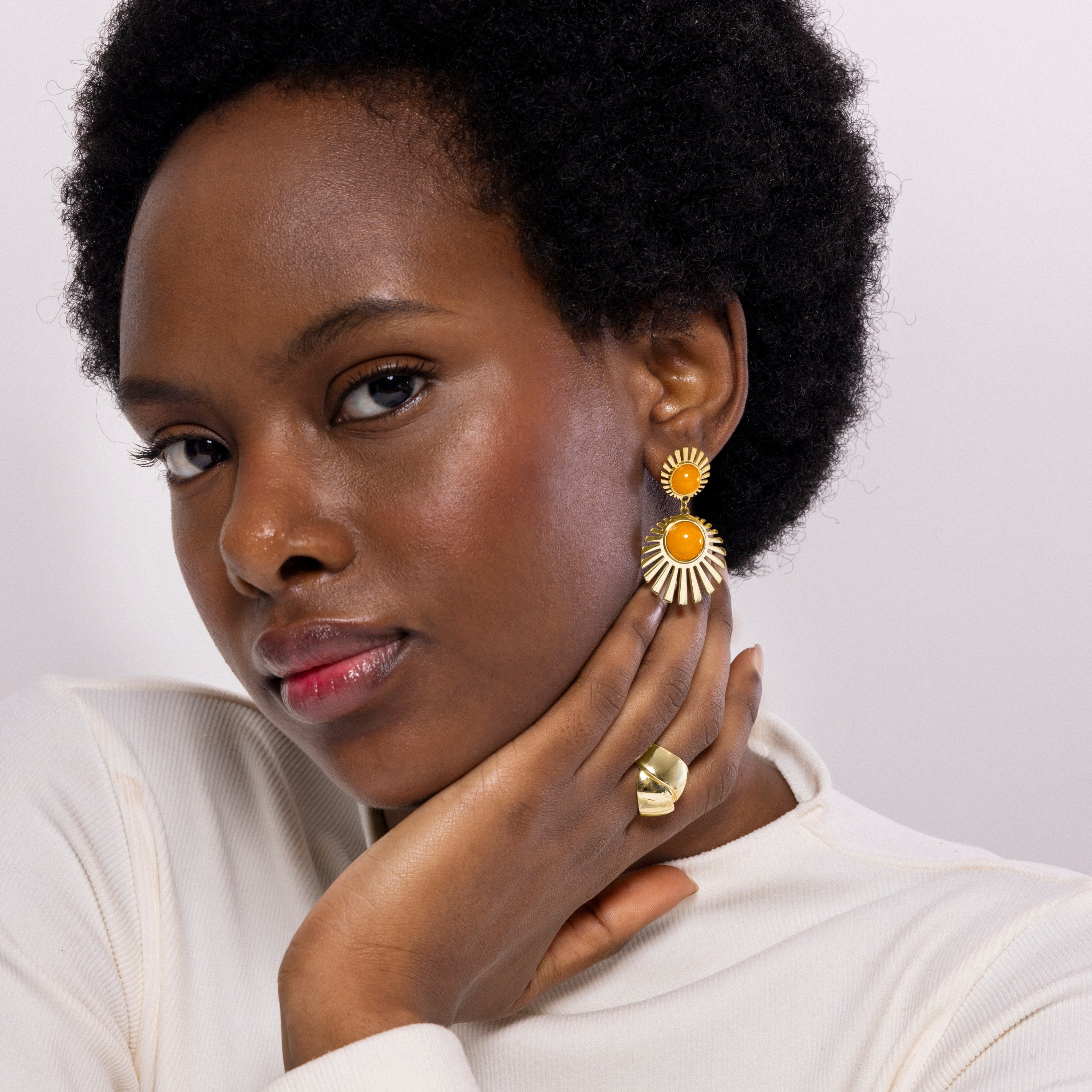 Pendientes de Cristal Naranja acabados en oro amarillo 18K - Zuxia
