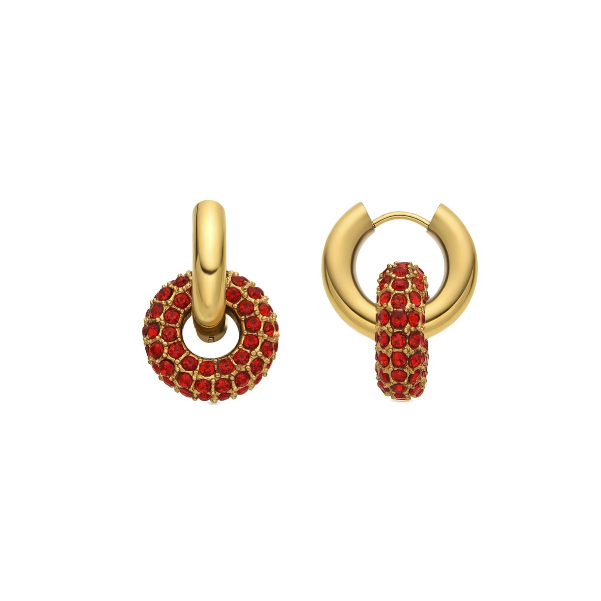 Earrings with Red Crystal 18k gold finish - Rawe