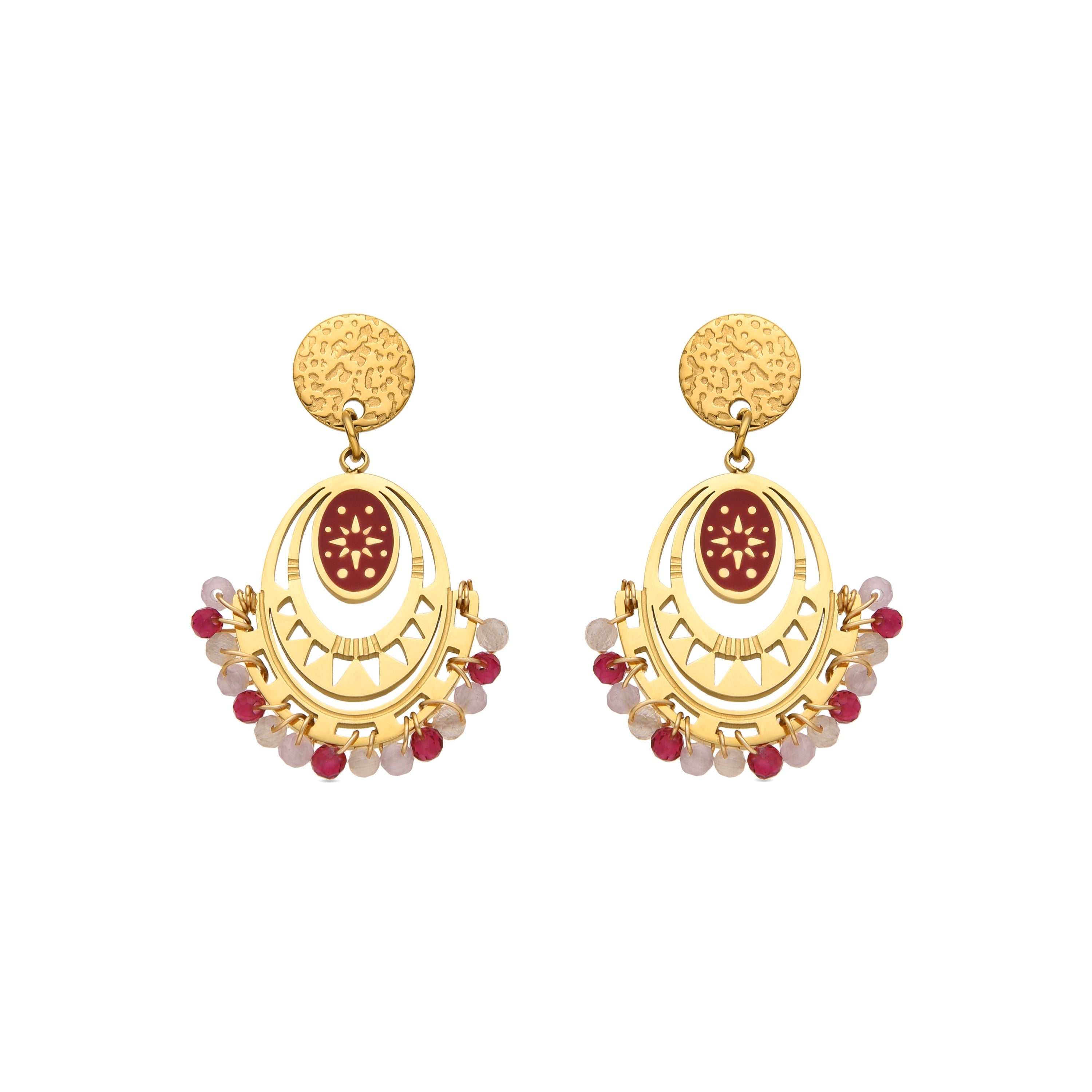 Pendientes con Cristal Rojo acabado oro 18k - Moku