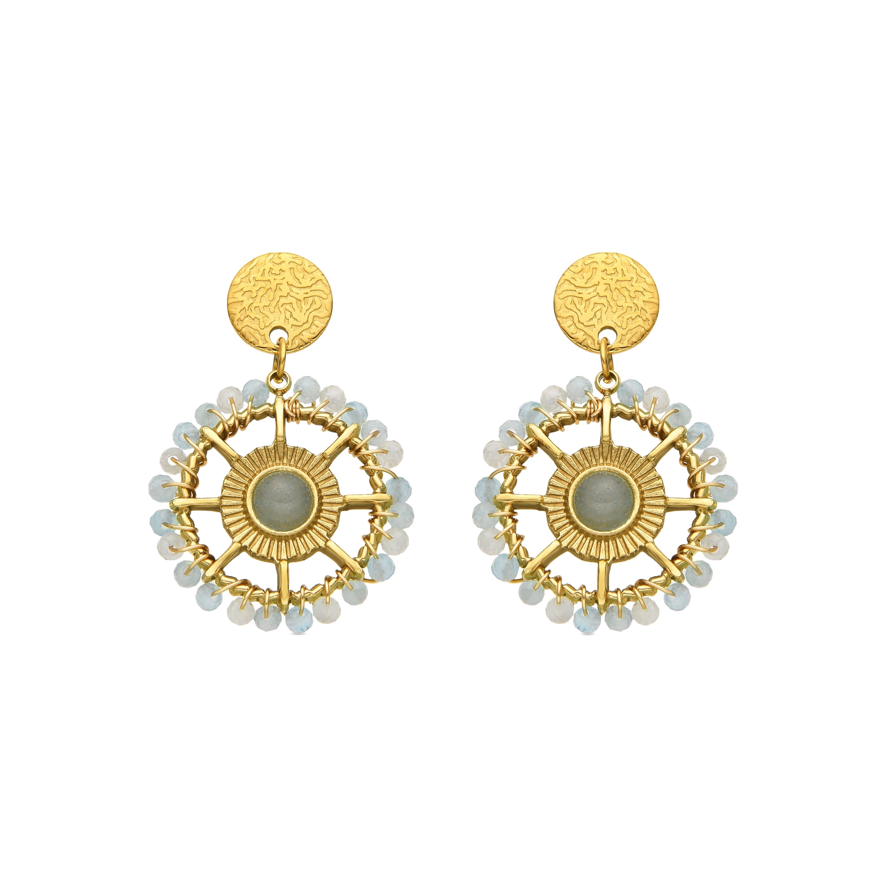 Pendientes con Cristal Azul acabado oro 18k - Yakde