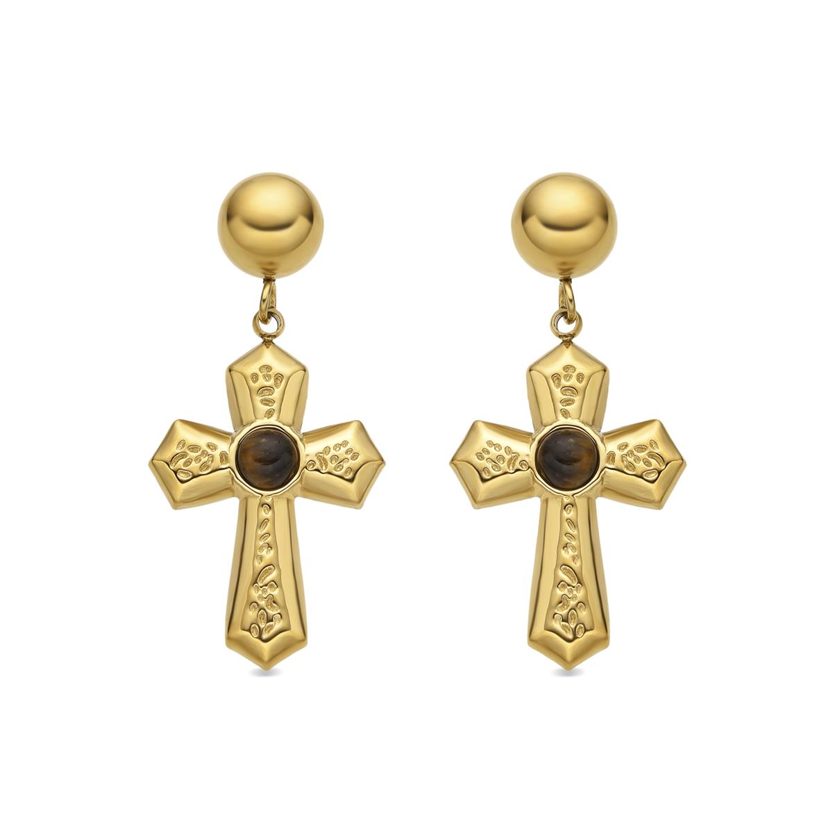 Orecchini con Occhio di Tigre finitura oro 18k - Anleh