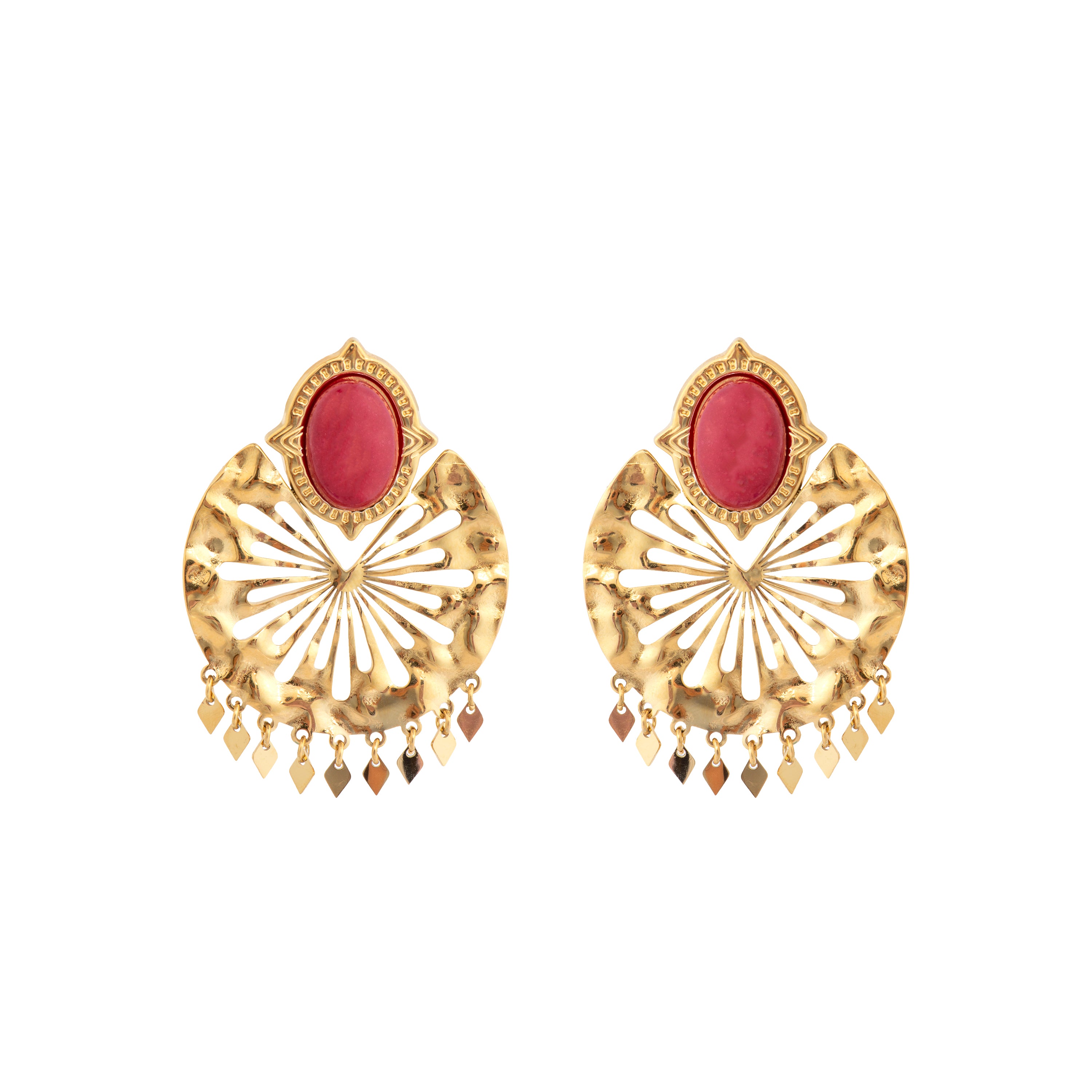 Pendientes acabado oro amarillo de 18k y Coral - Kumora
