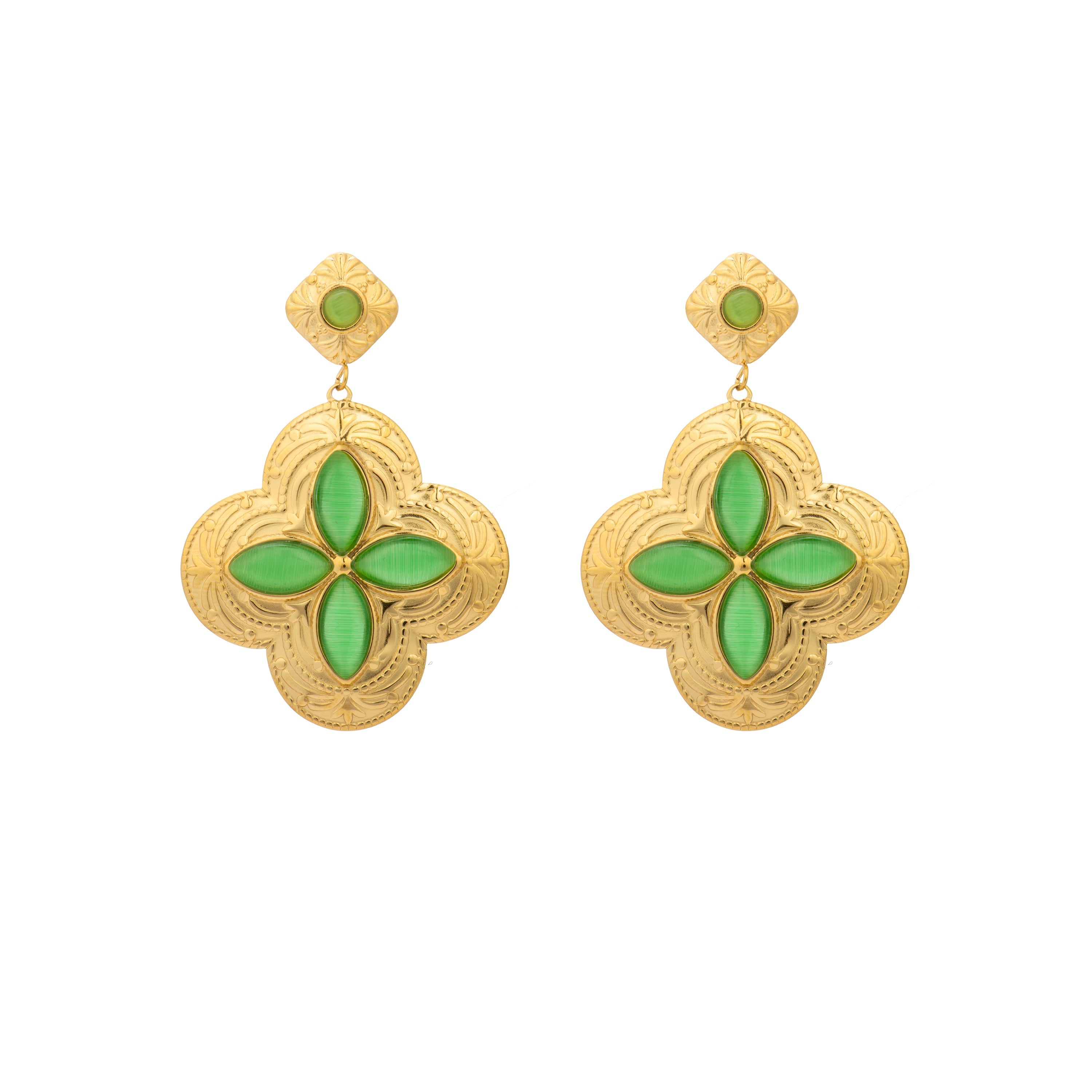 Pendientes acabado oro amarillo de 18k y Lacado Azul Oscuro - Shasal
