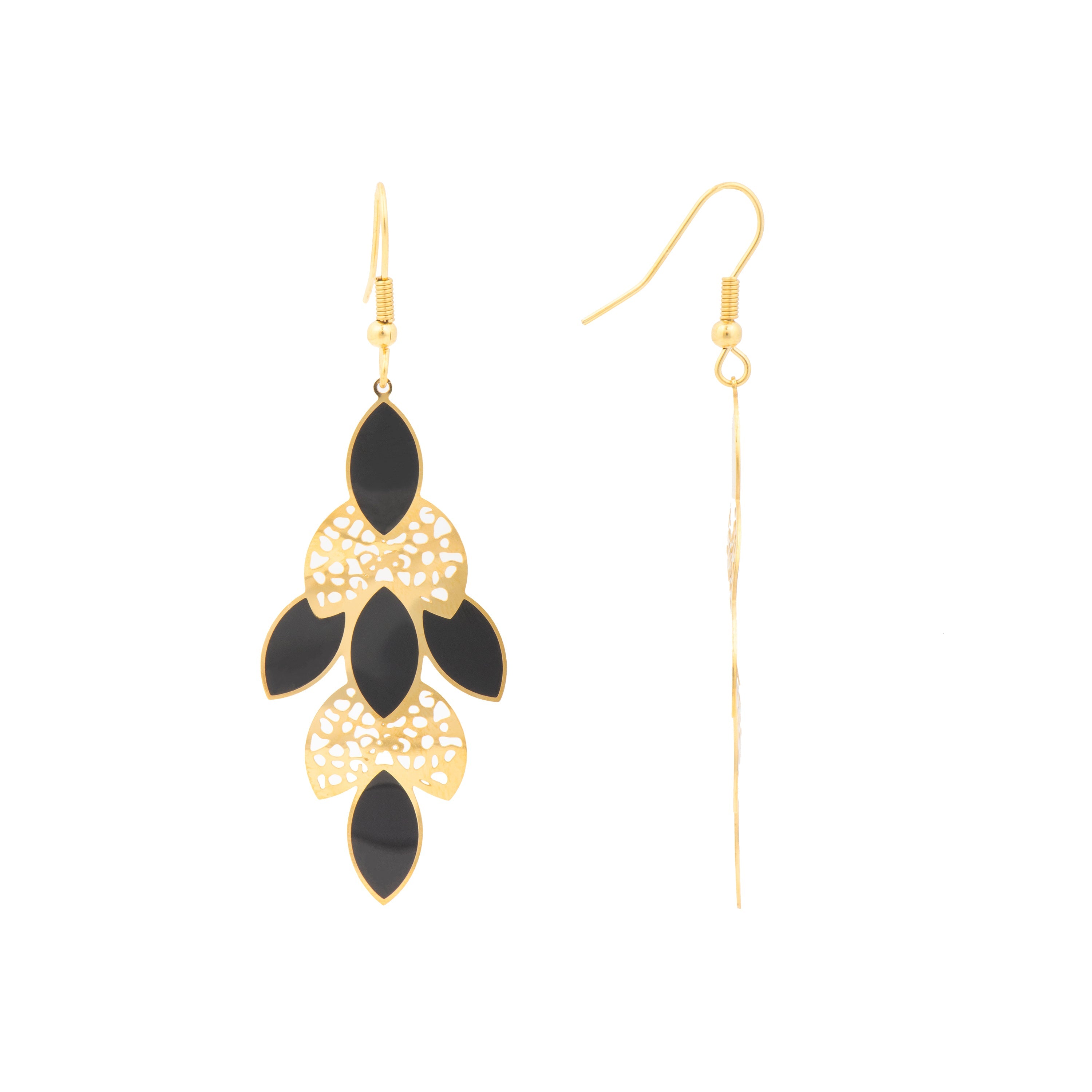 Pendientes acabado oro amarillo de 18k y Lacado Negro - Zamku