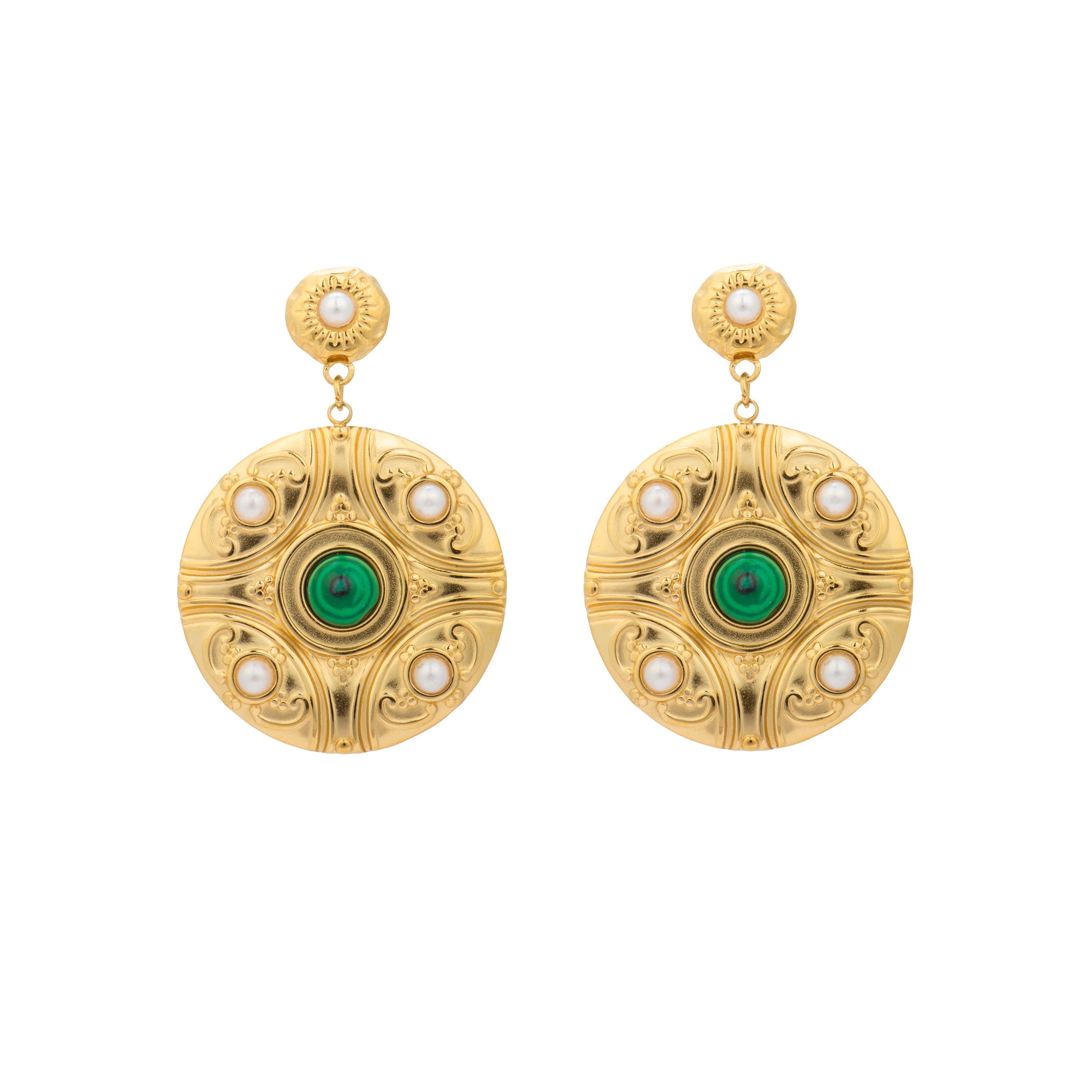 Pendientes acabado oro amarillo de 18k y Malaquita - Kiak