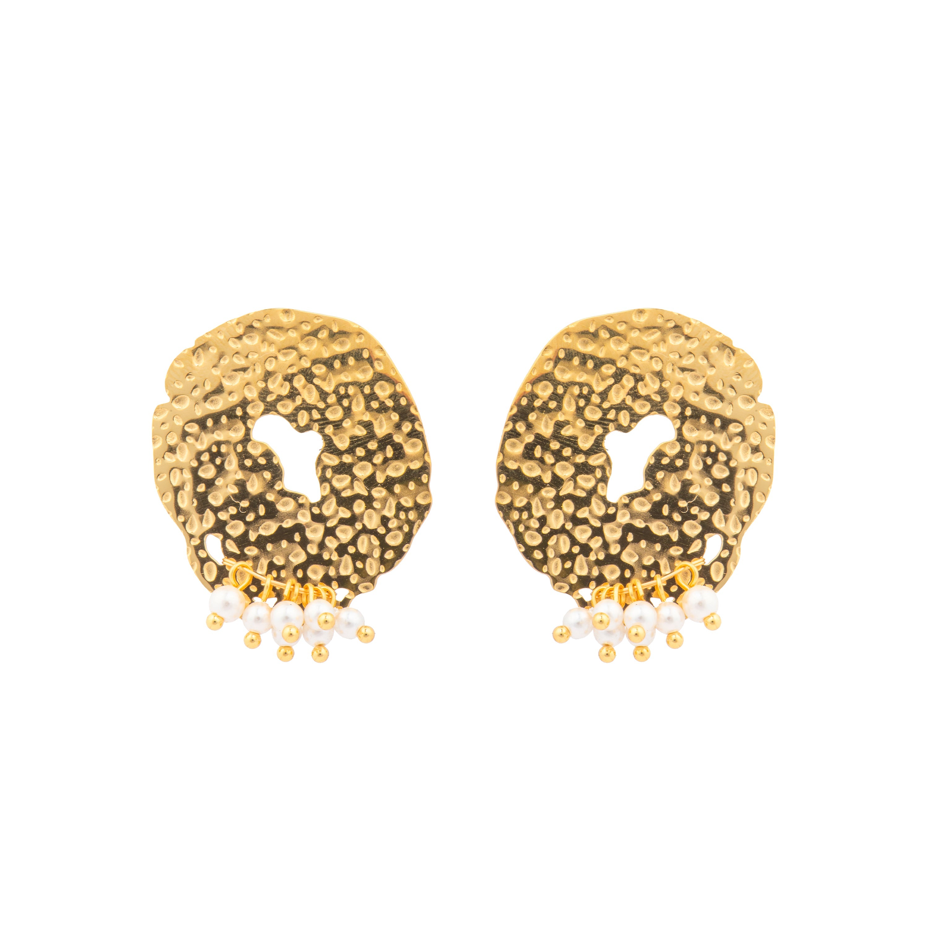 Pendientes acabado oro amarillo de 18k y Perla Blanca - Kuwe