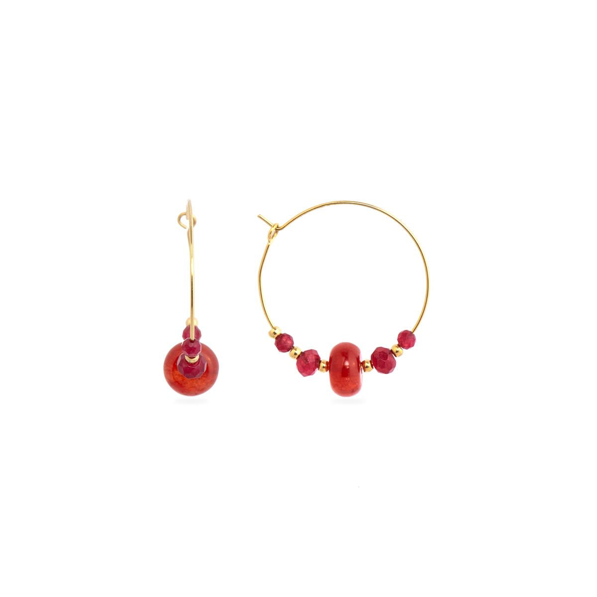 Orecchini finitura oro giallo 18k e Giada Rossa - Rahay