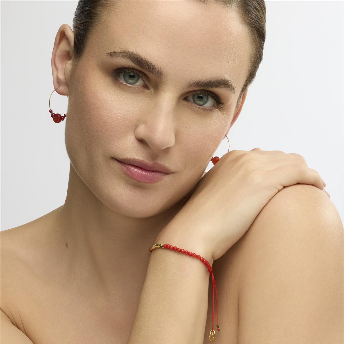 Orecchini finitura oro giallo 18k e Giada Rossa - Rahay