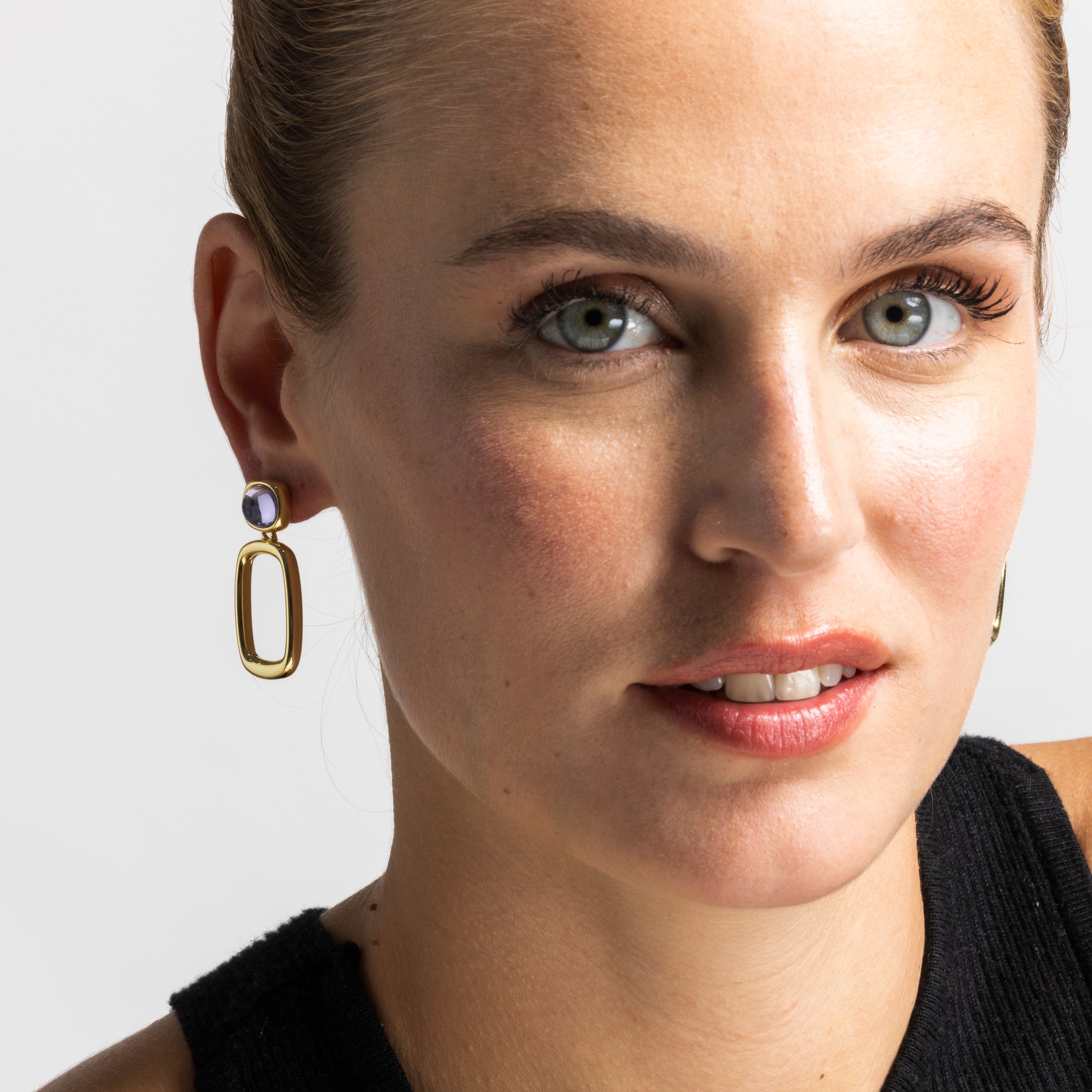 Pendientes con Cristal Morado acabado oro 18k - Orzur