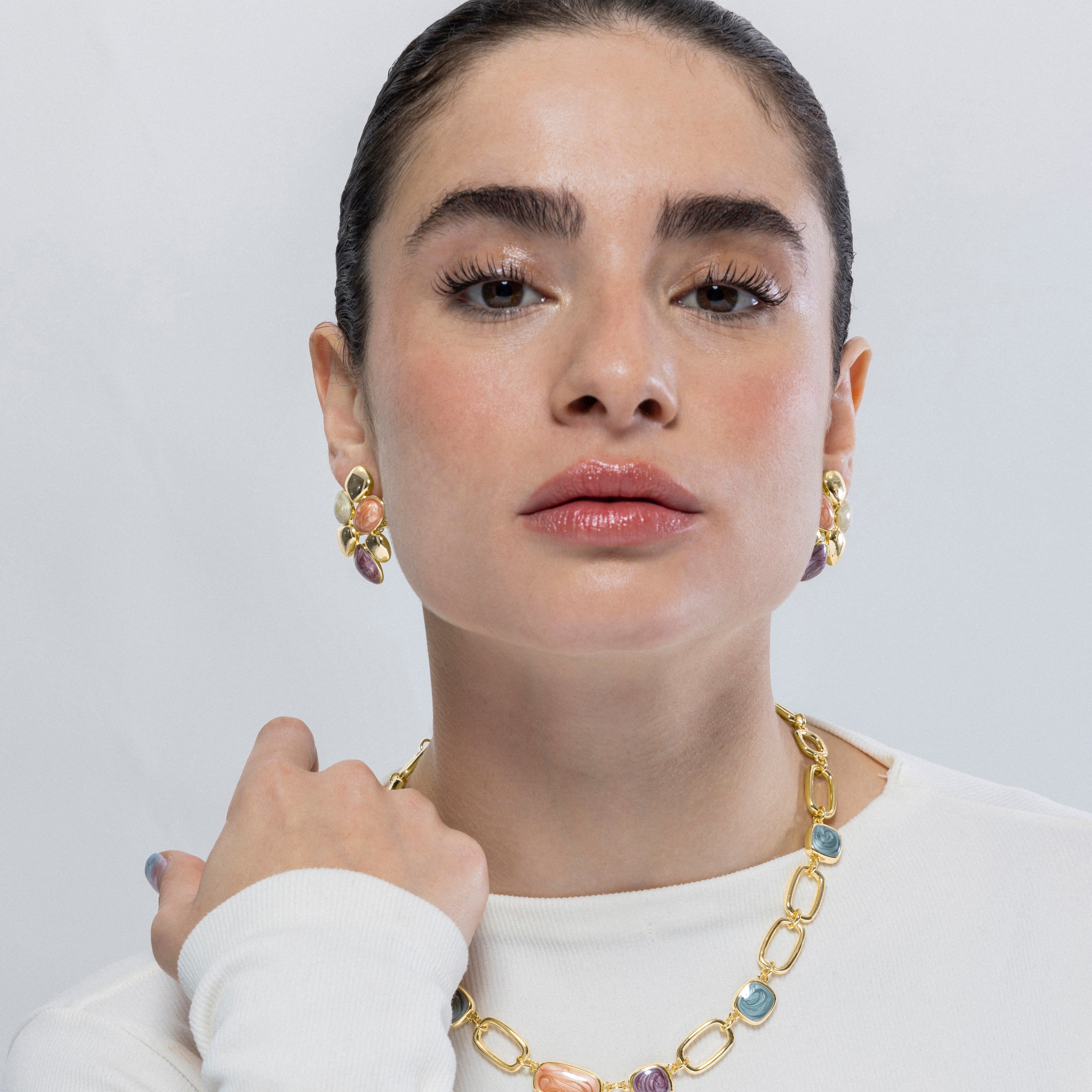 Pendientes de Resina Naranja acabados en oro amarillo 18K - Niro
