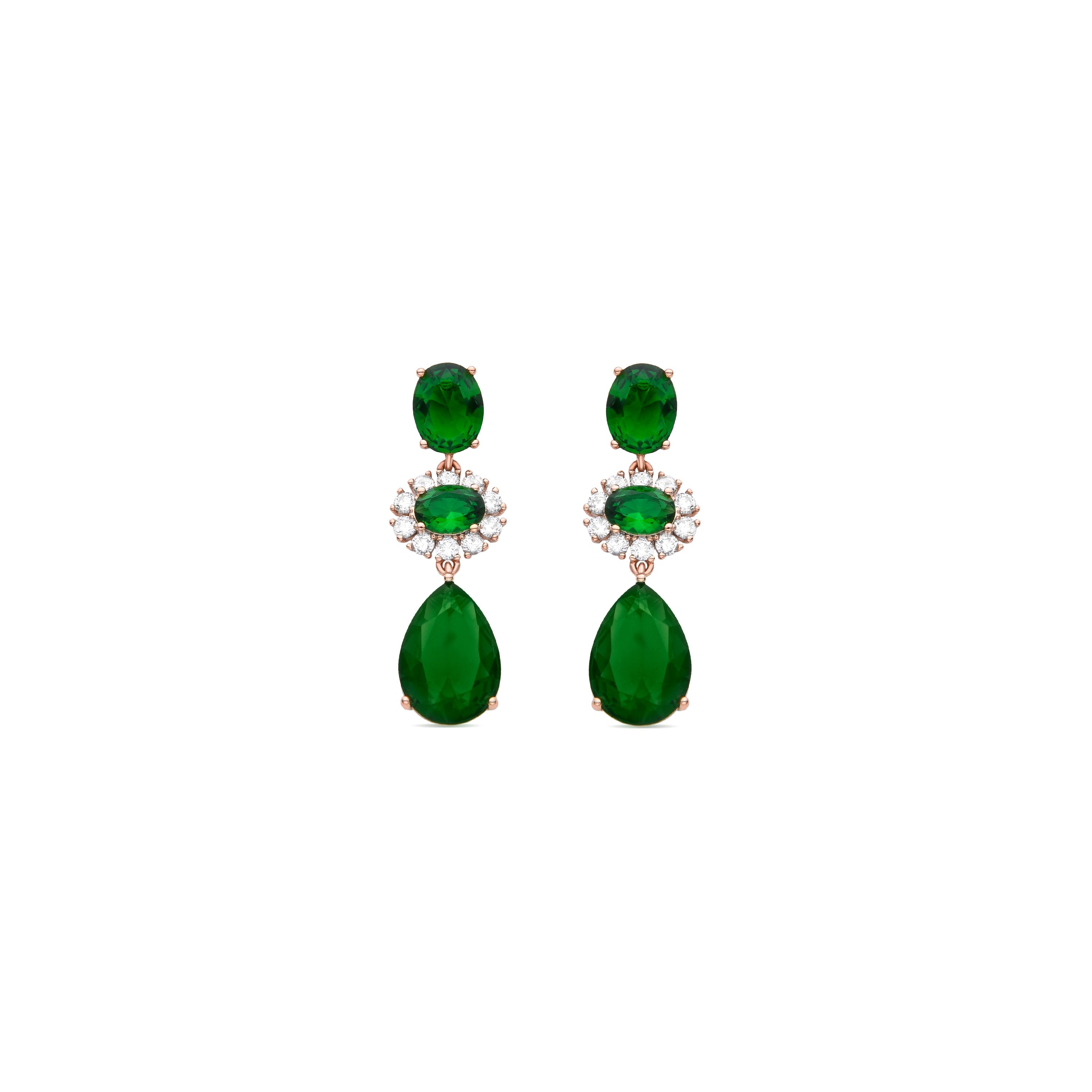 Pendientes de Cristal Verde acabados en oro amarillo 18K - Saueli