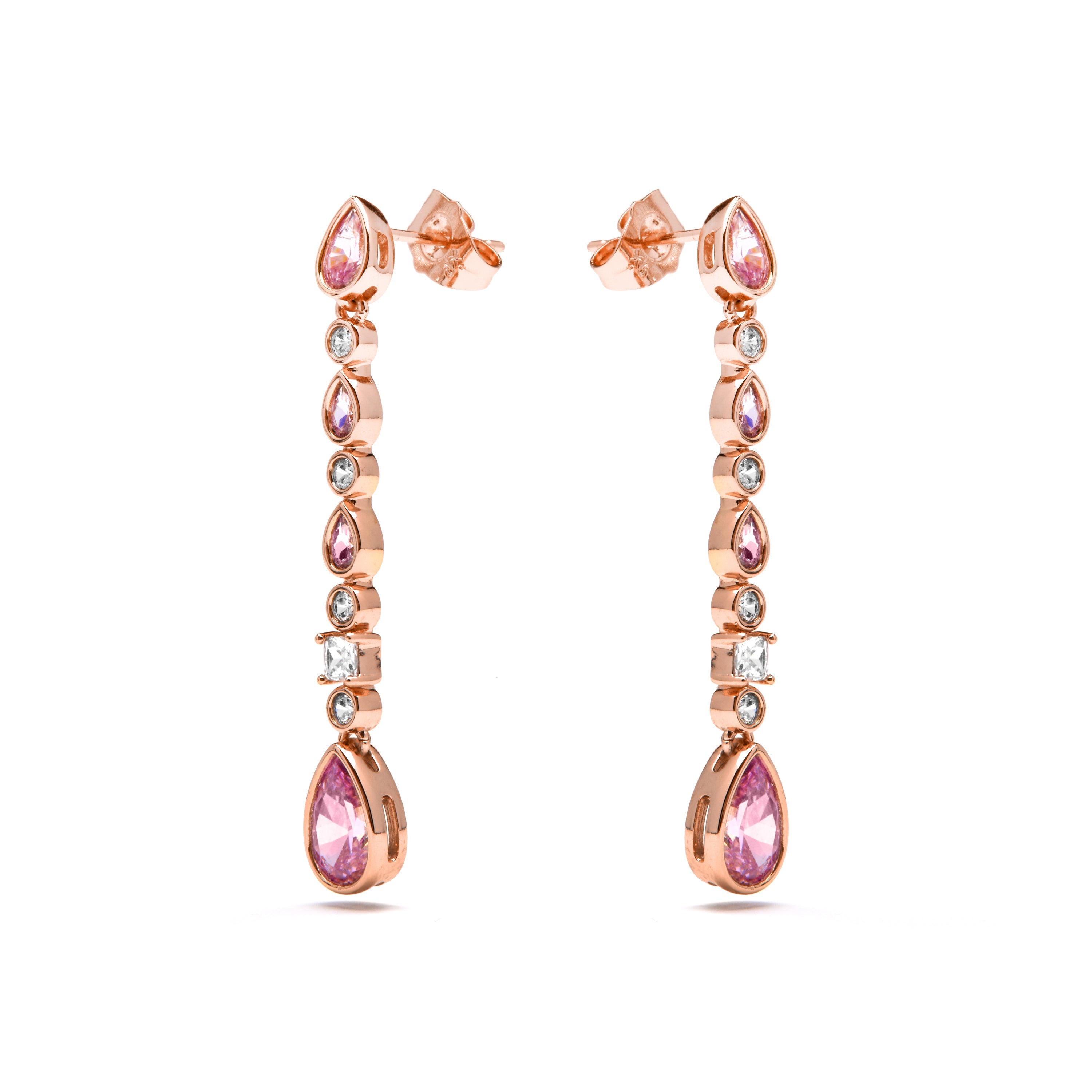 Pendientes de Circonita Rosa acabados en oro amarillo 18K- Zalmoa