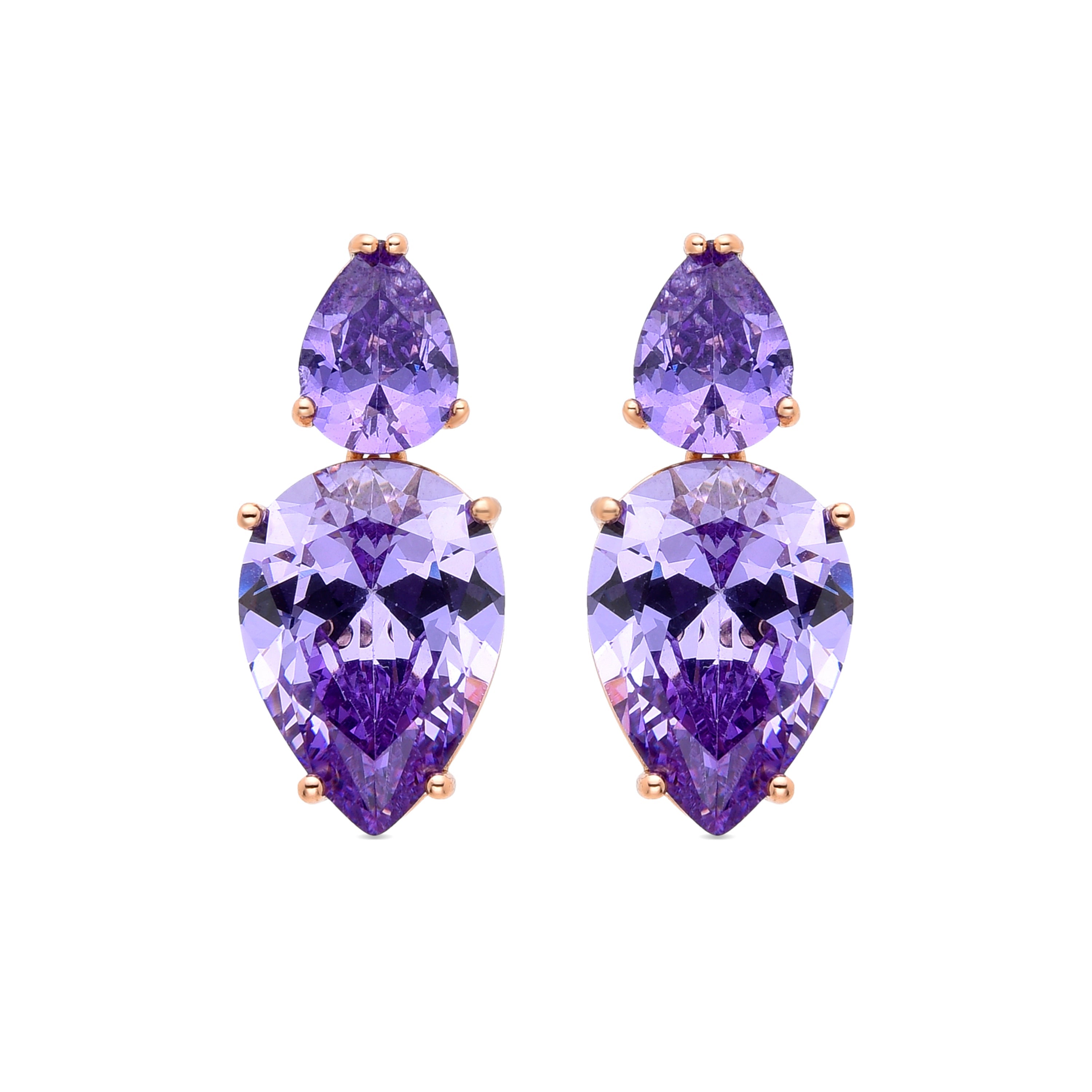 Pendientes con Circonita Amatista acabados en oro amarillo 18K - Lixwi