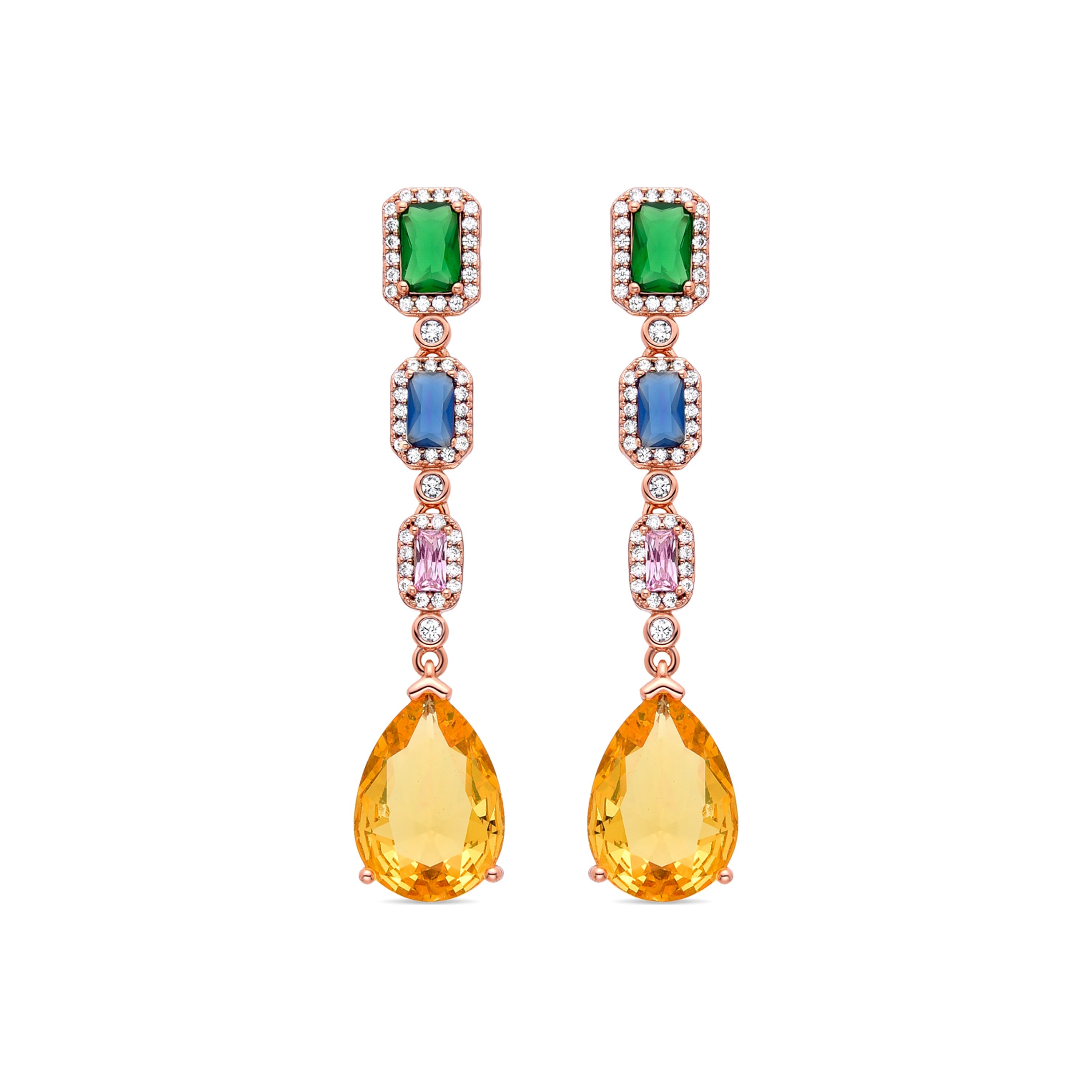 Pendientes con Circonita Multicolor acabados en oro amarillo 18K - Doomi