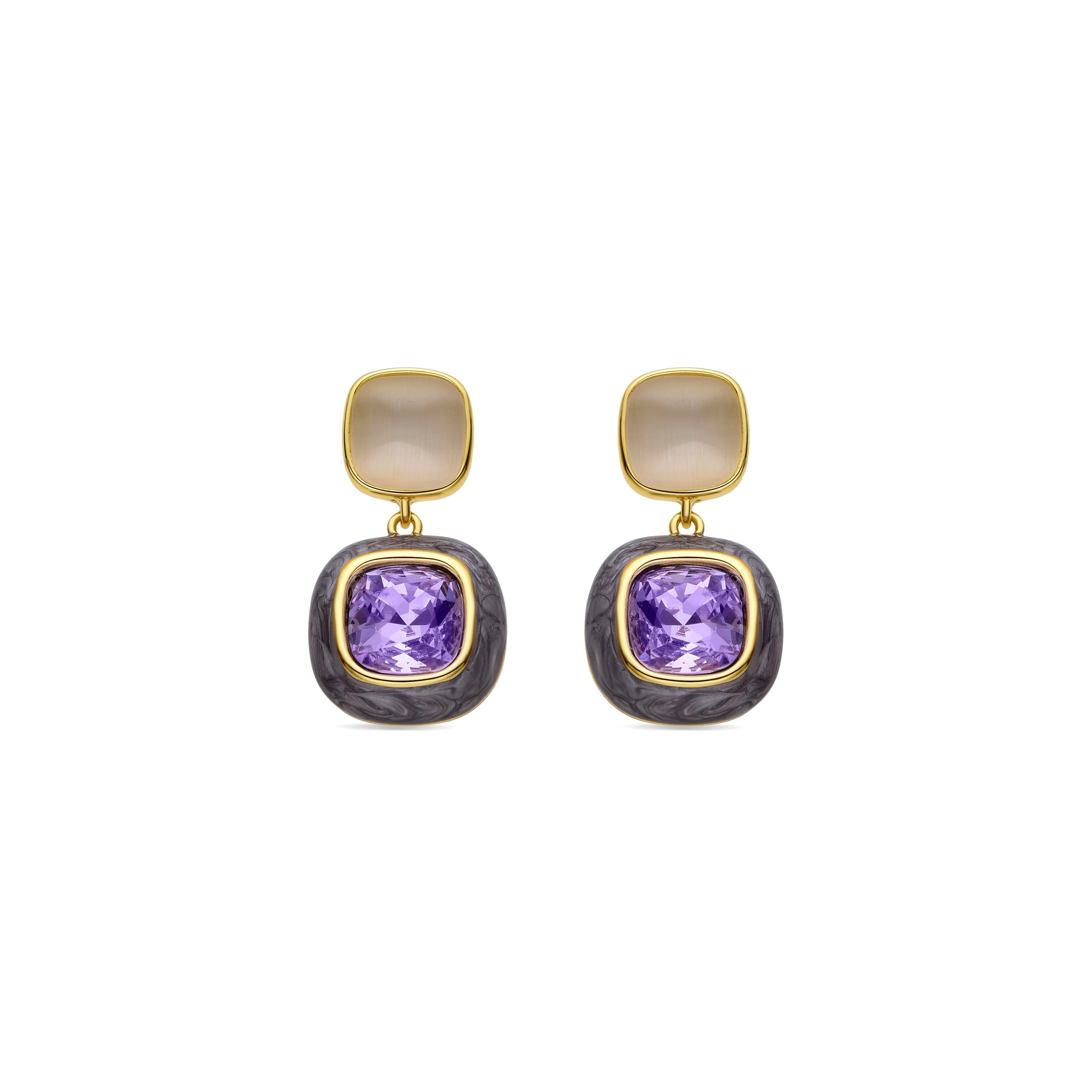 Pendientes de Circonita Amatista acabados en oro amarillo 18K - Xumas