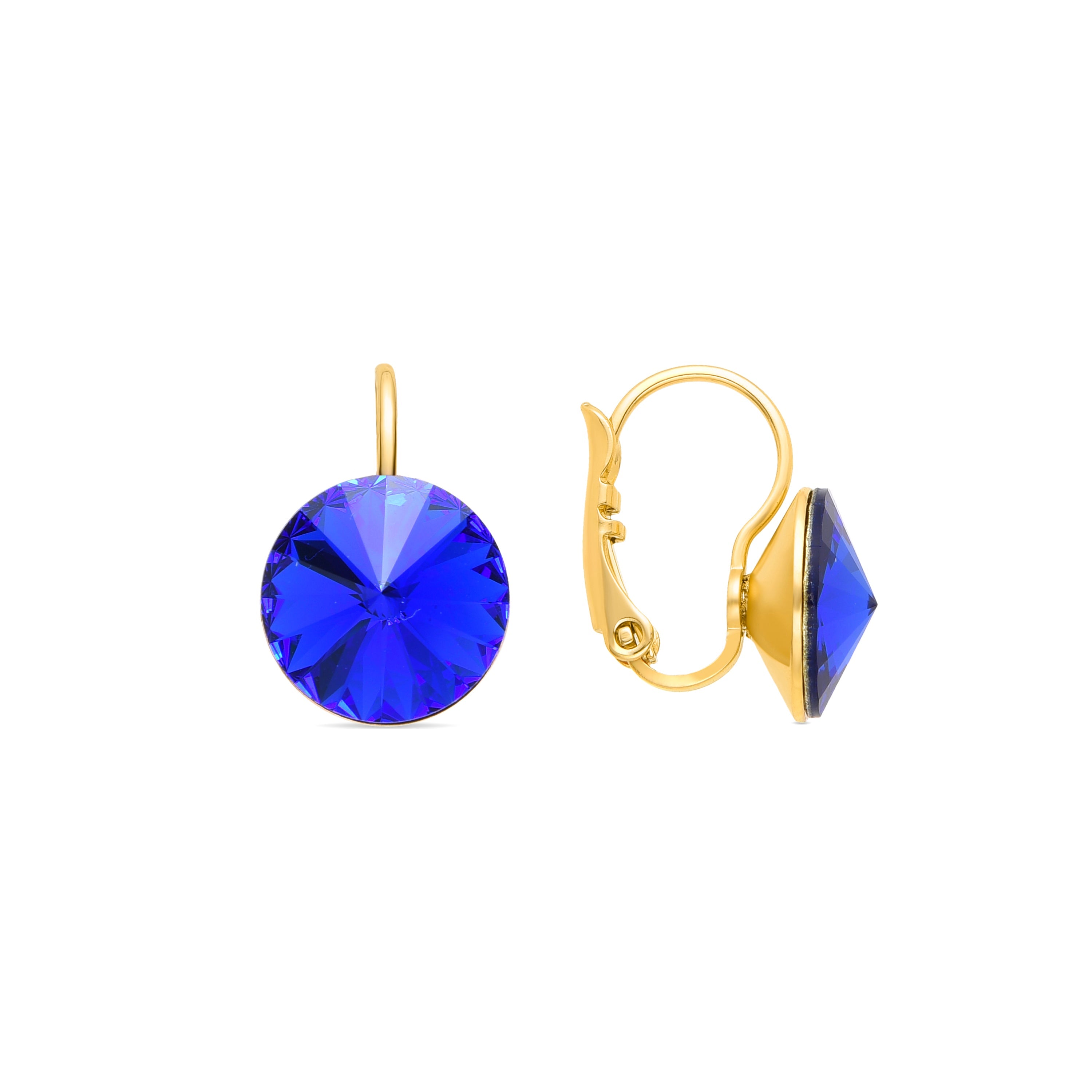 Pendientes de Cristal Azul Oscuro acabados en oro amarillo 18K - Rusira