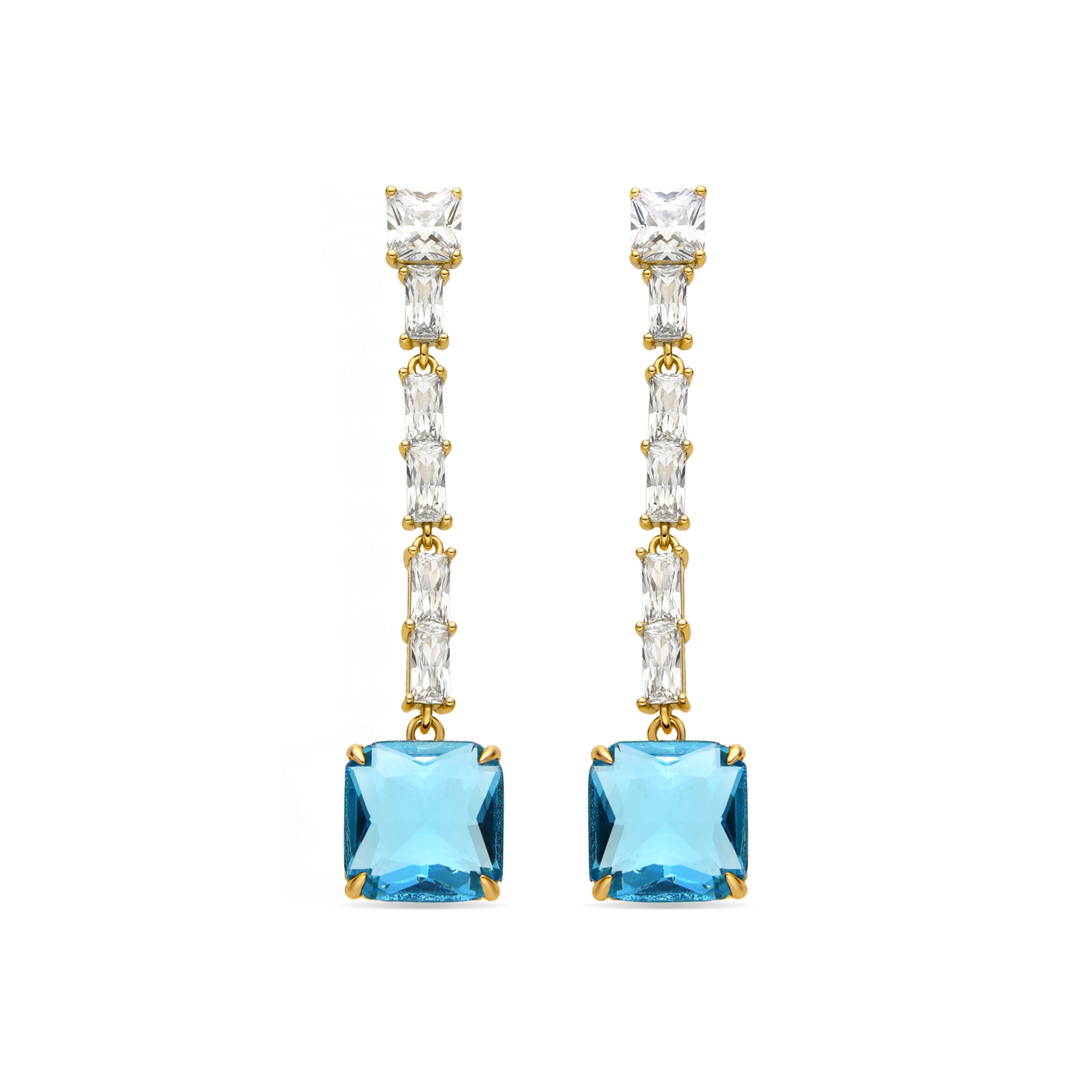 Boucles d'oreilles en zirconium aigue-marine finition or 18k - Waraim