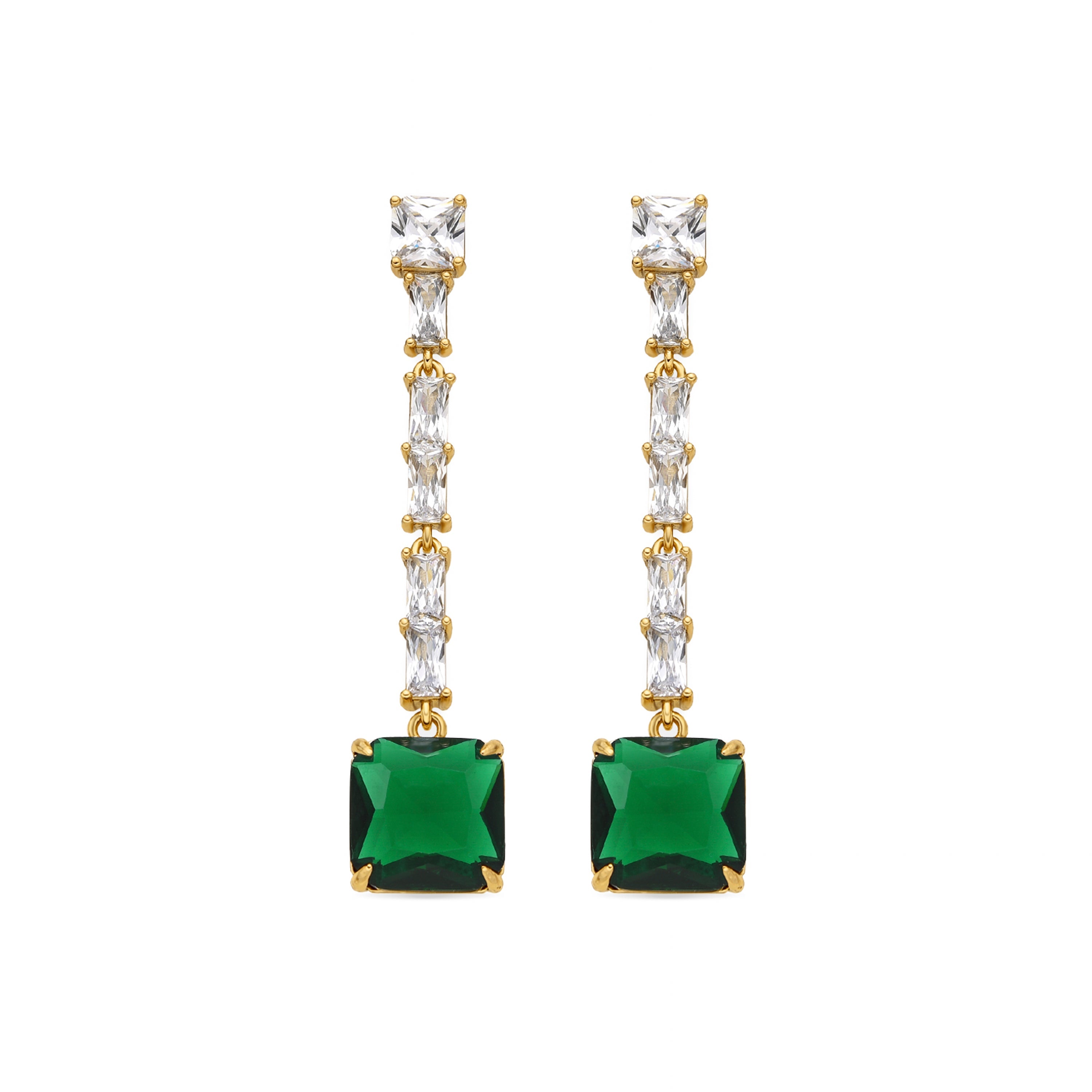 Pendientes con Circonita Esmeralda acabado oro 18k - Waraim