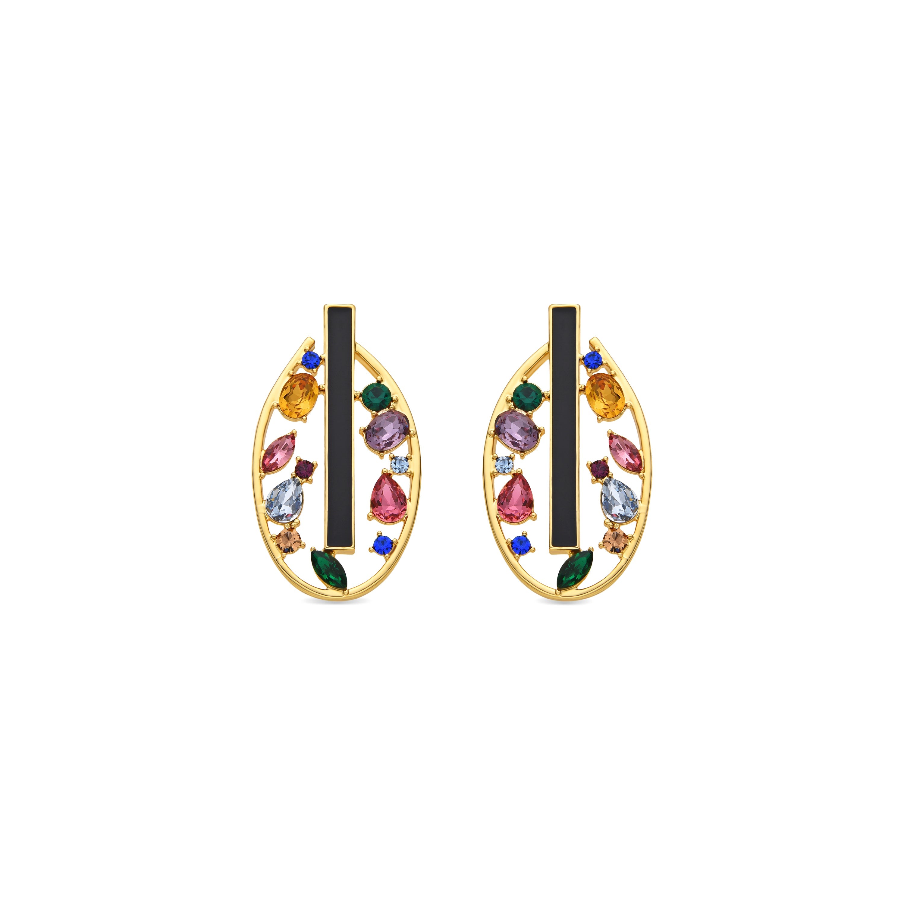 Boucles d'oreilles en zircon multicolore finition or 18k - Habyo