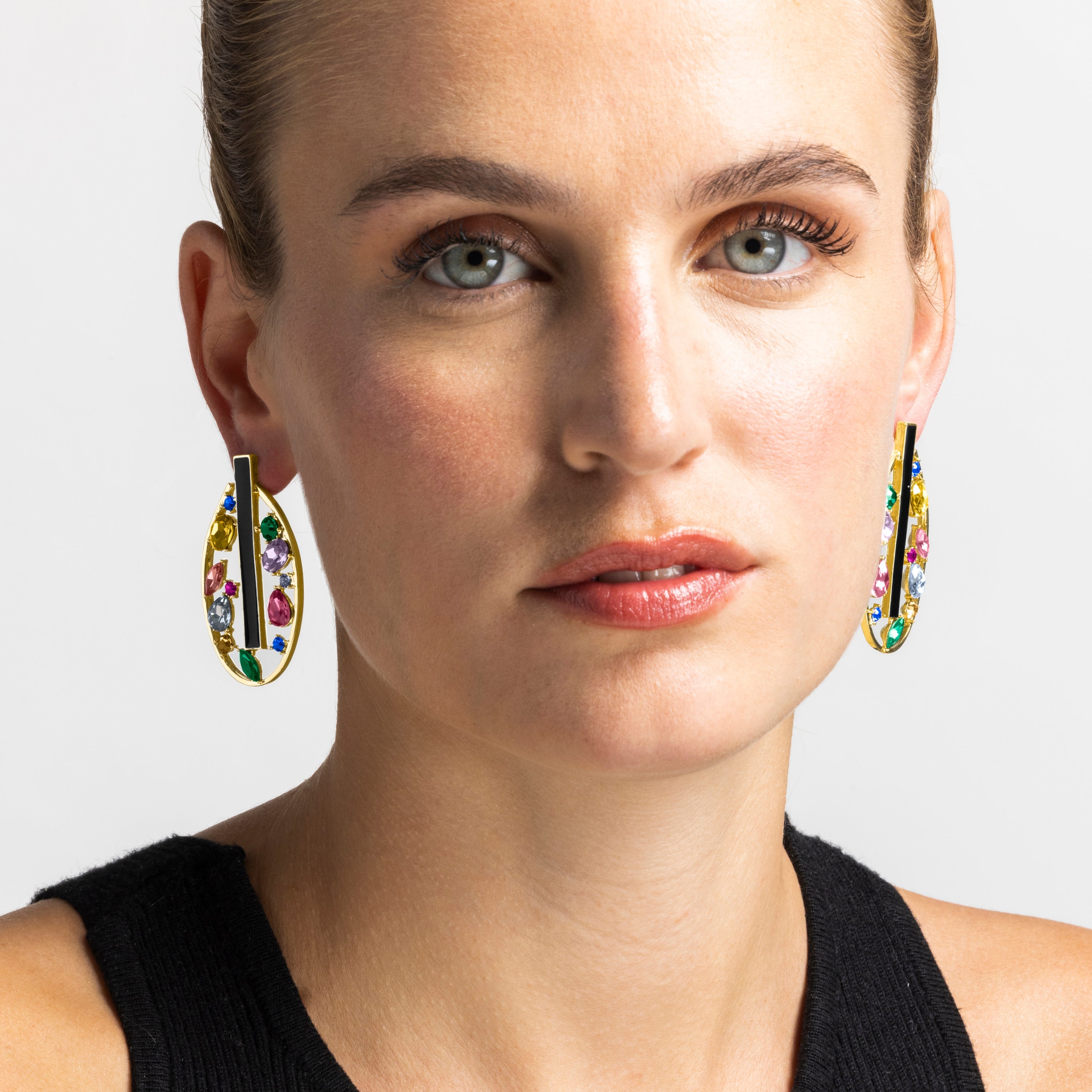 Boucles d'oreilles en zircon multicolore finition or 18k - Habyo