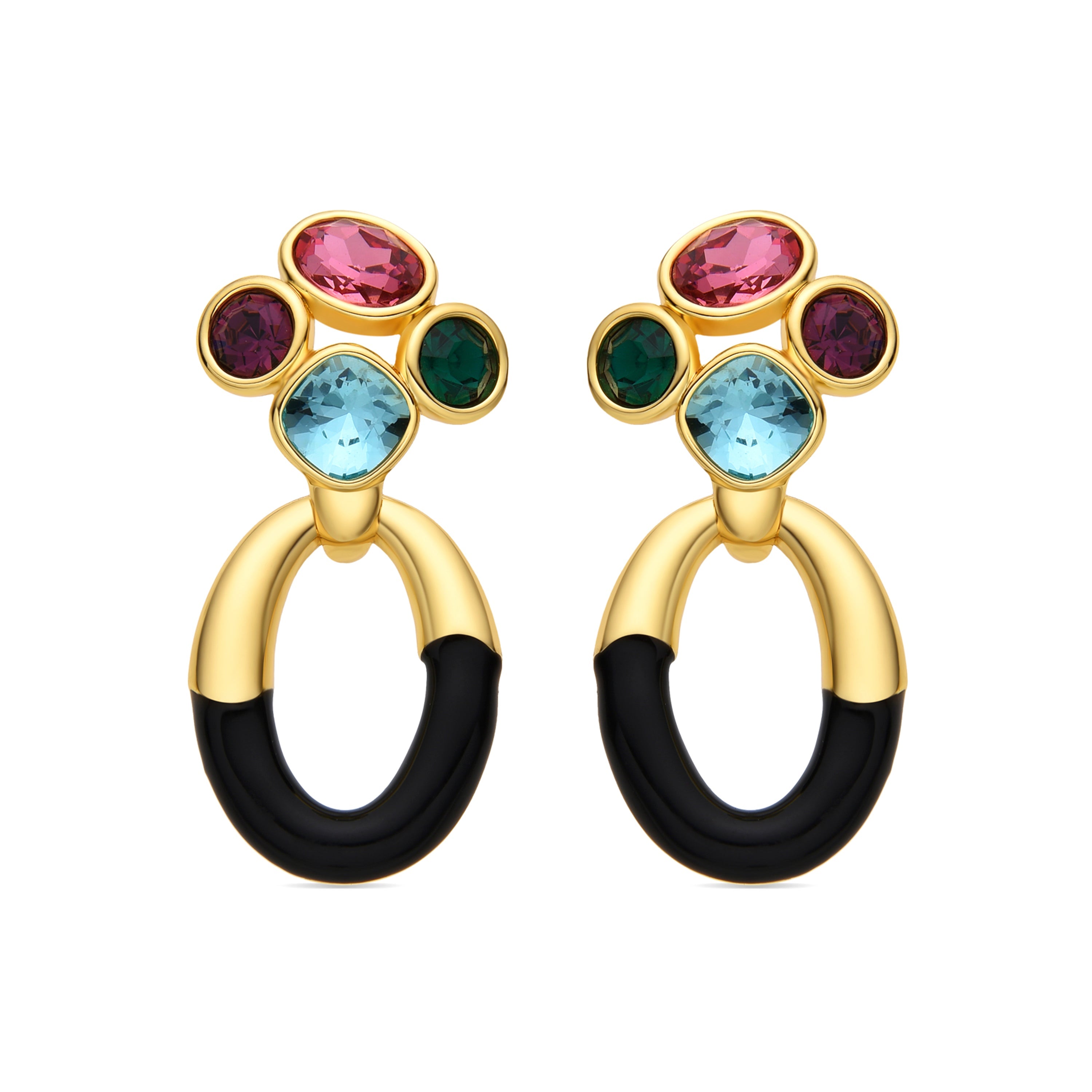 Boucles d'oreilles en zircon multicolore finition or 18k - Adba