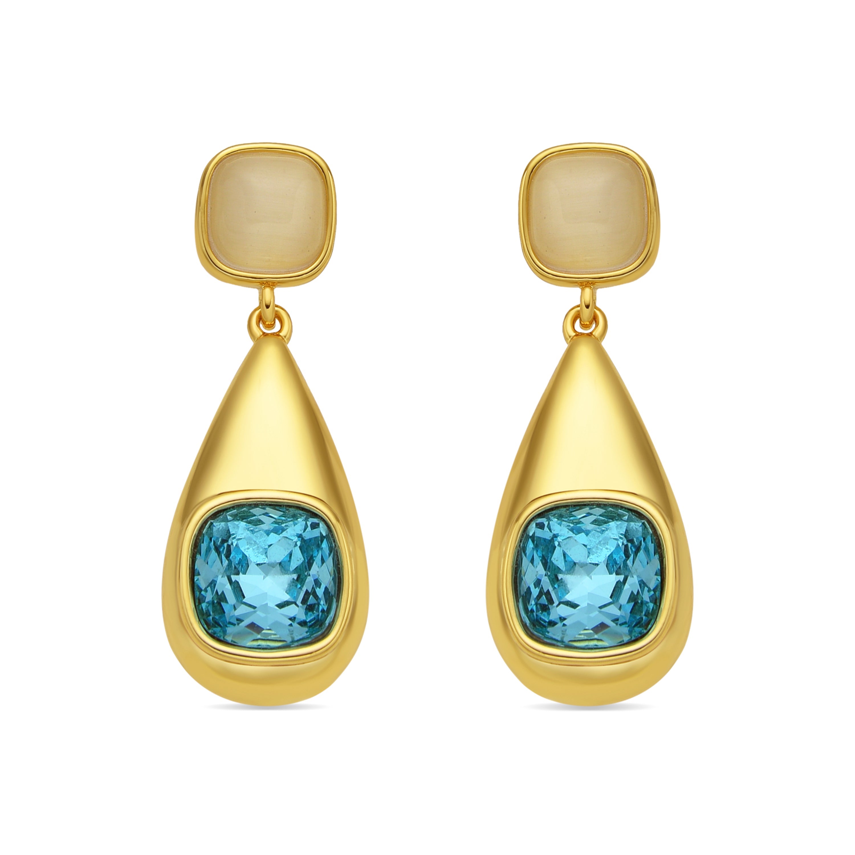 Pendientes acabado oro amarillo de 18k y Cristal Azul - Sethi