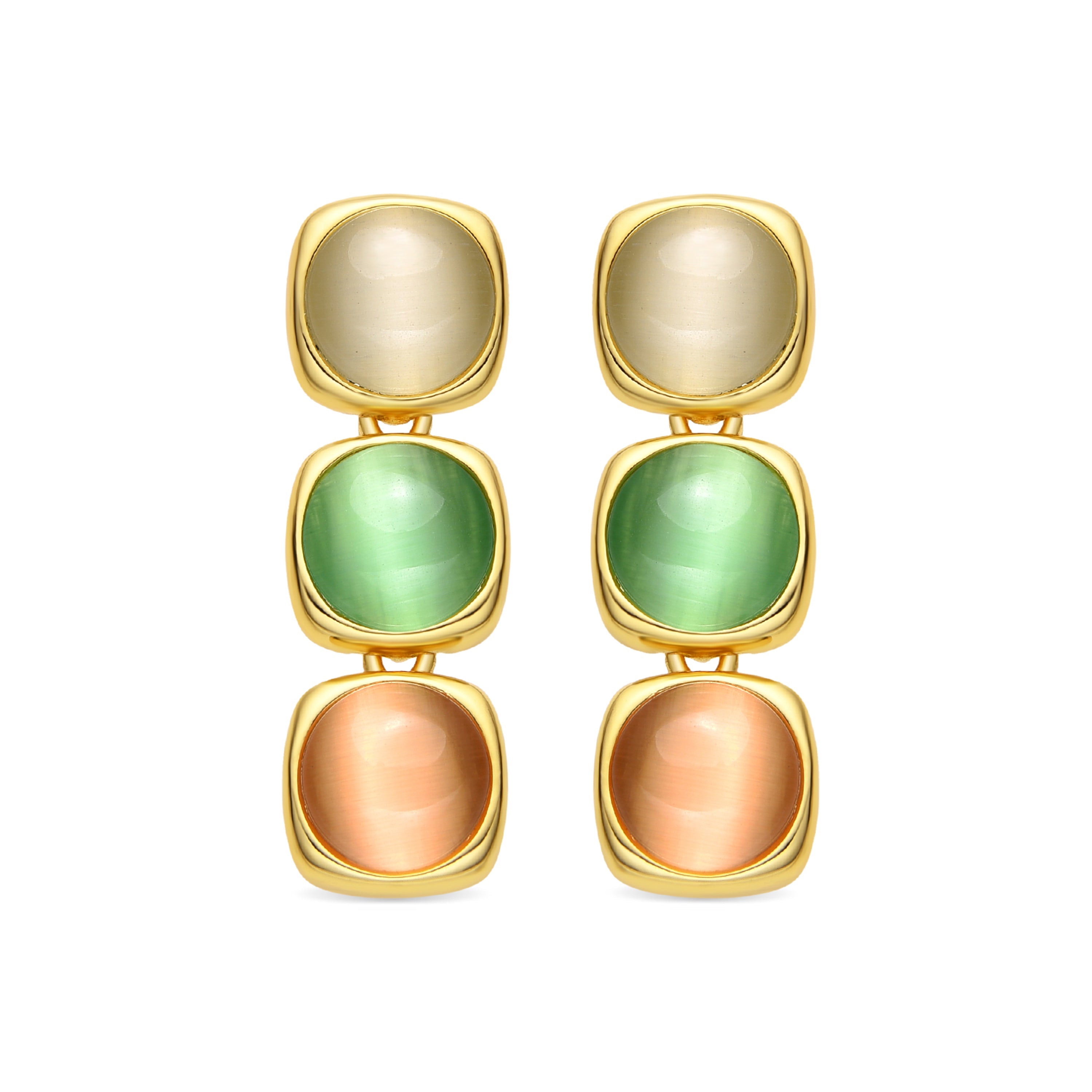 Pendientes con Ojo de Gato Multicolor acabado oro 18k - Shureo