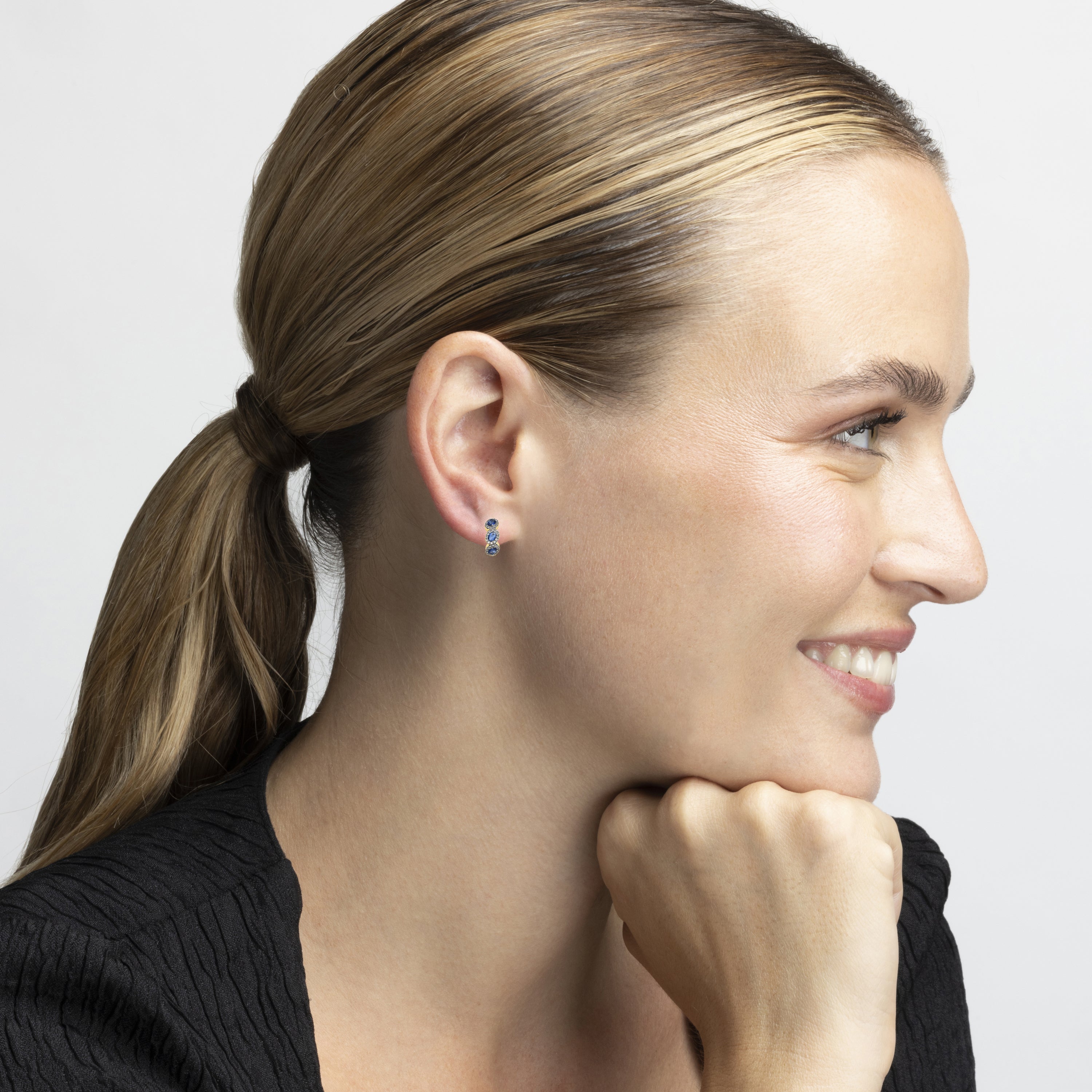 Pendientes con Circonita Zafiro acabado oro 18k - Cinel
