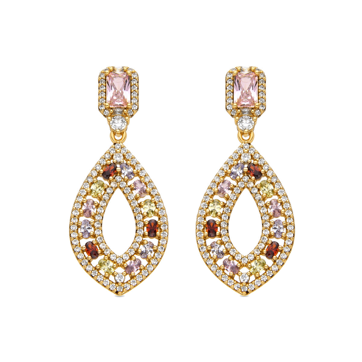Pendientes con Circonita Multicolor acabado oro 18k - Roria