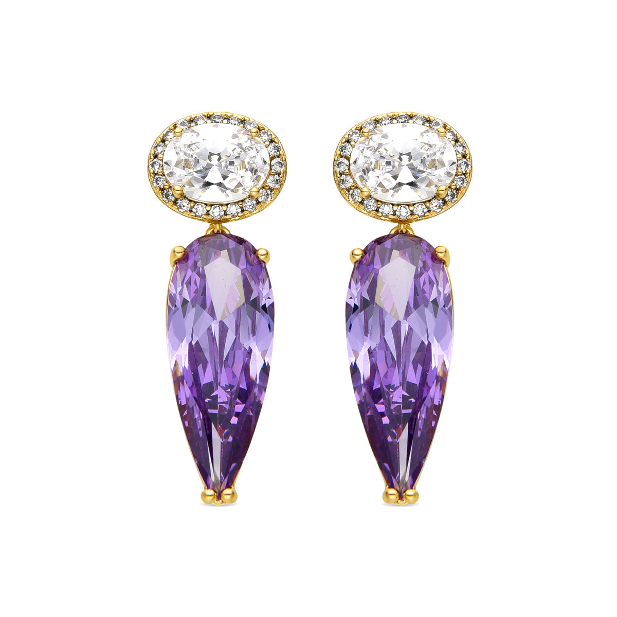 Pendientes con Circonita Amatista acabado oro 18k - Ryvea