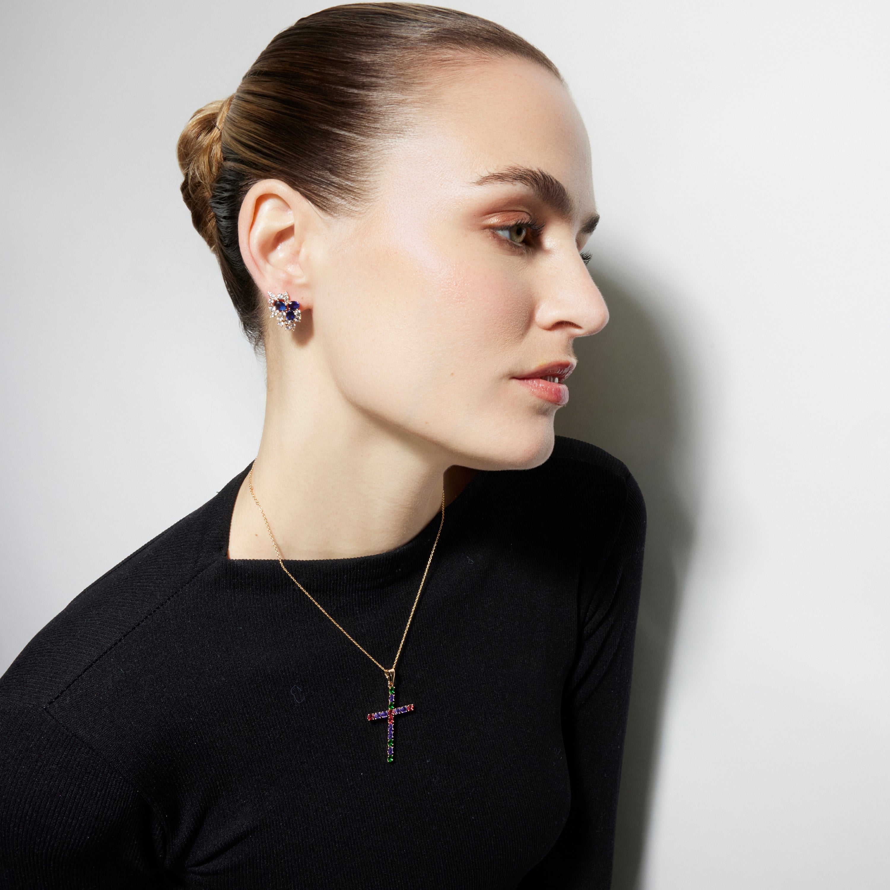 Pendientes con Circonita Zafiro acabado oro 18k - Ciame