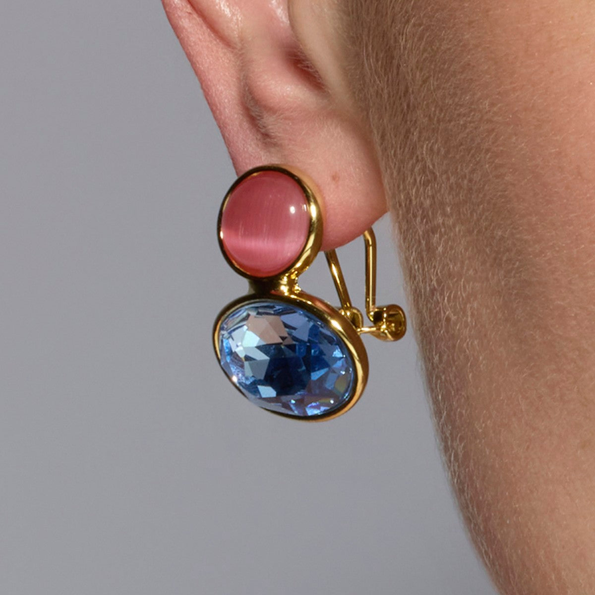 Pendientes acabado oro amarillo de 18k y Cristal Azul - Sigro