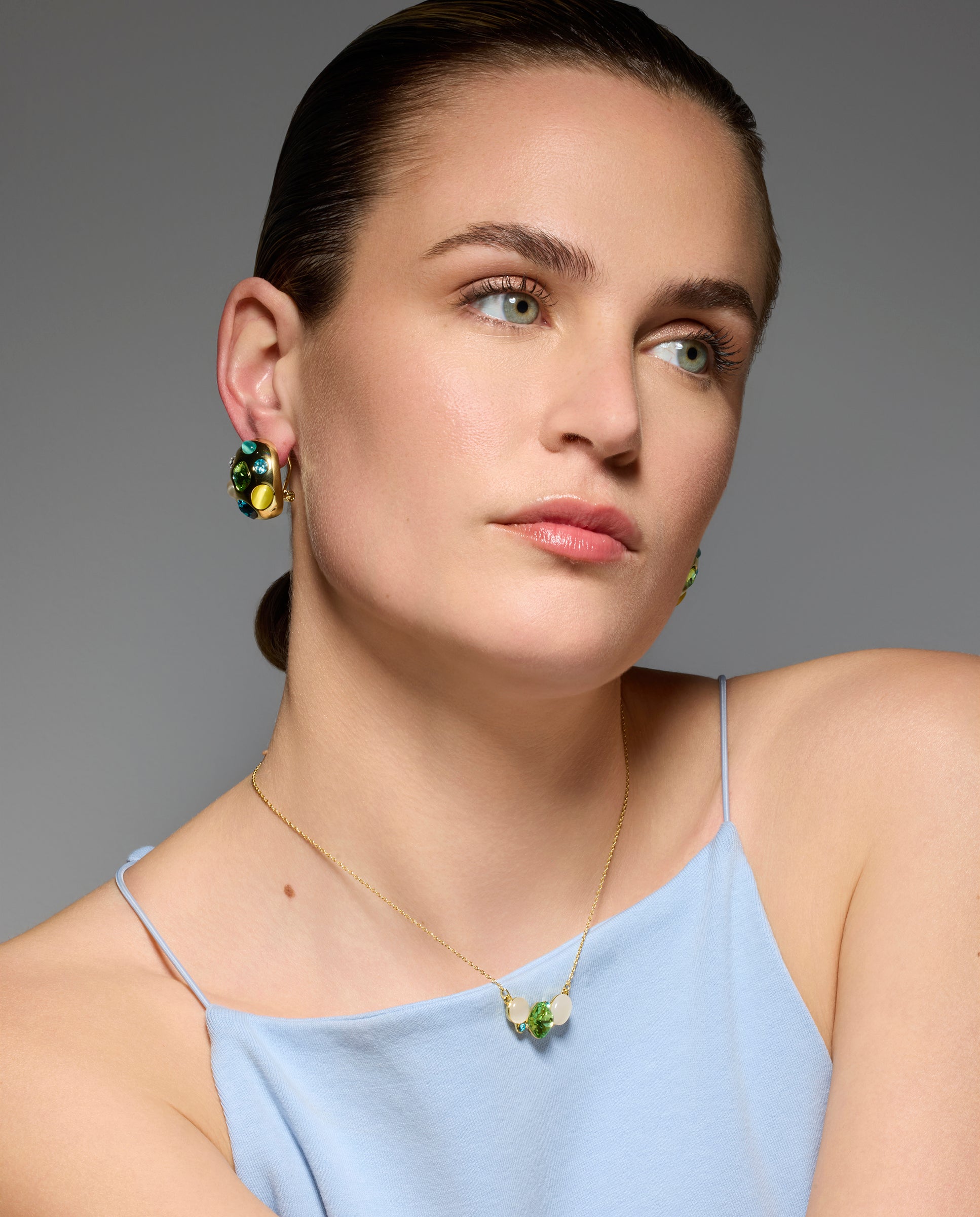 Pendientes acabado oro amarillo de 18k y Cristal Multicolor - Alik
