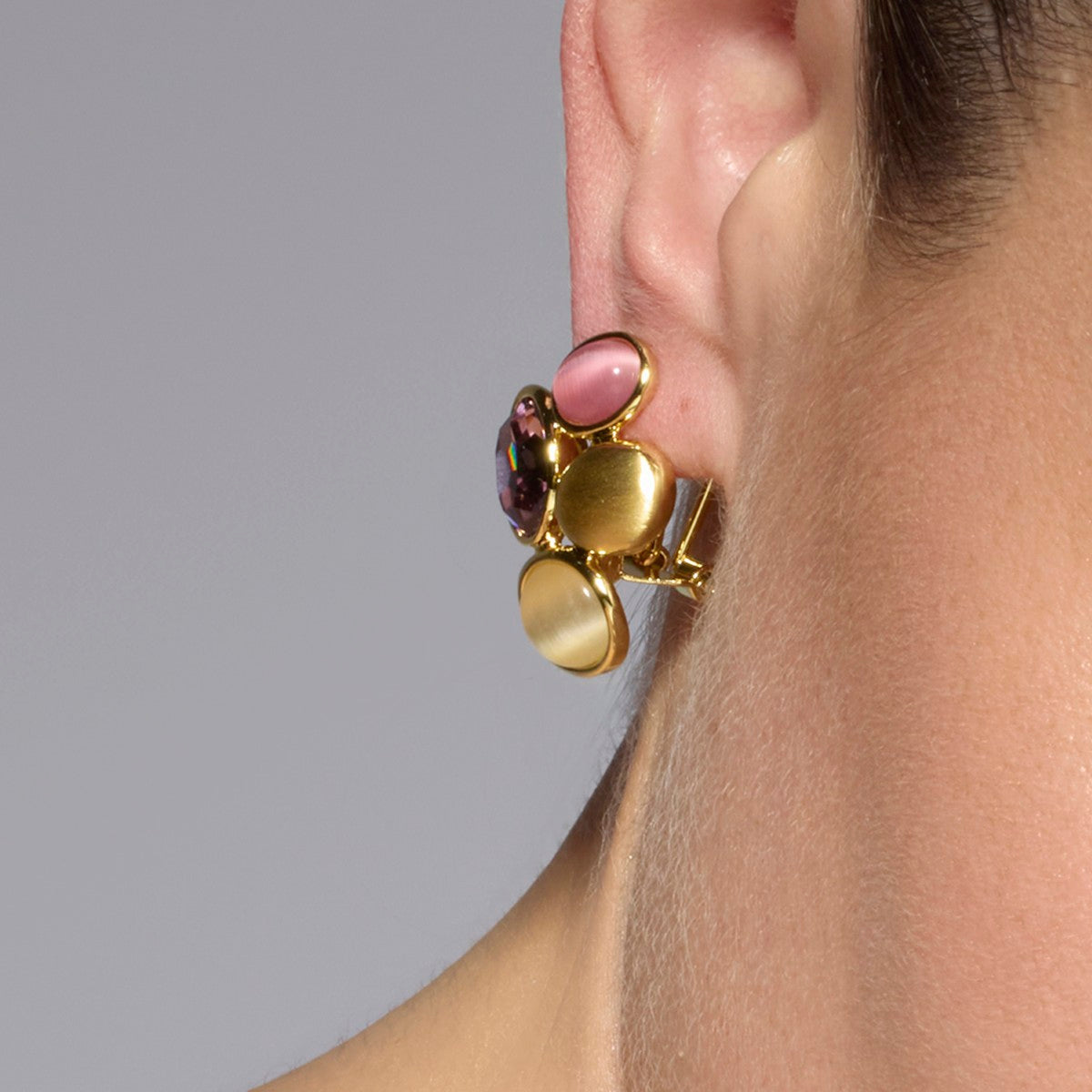 Pendientes acabado oro amarillo de 18k y Cristal Multicolor - Sionu