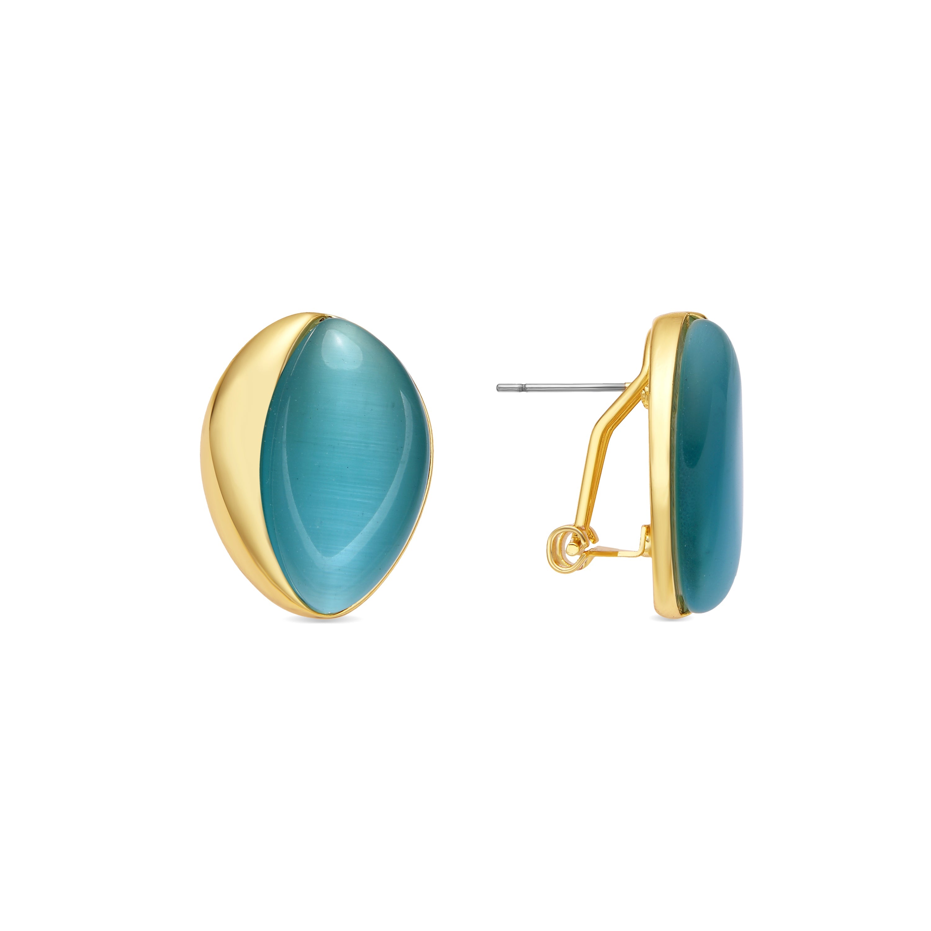 Pendientes acabado oro amarillo de 18k y Ojo de Gato Verde - Xorai