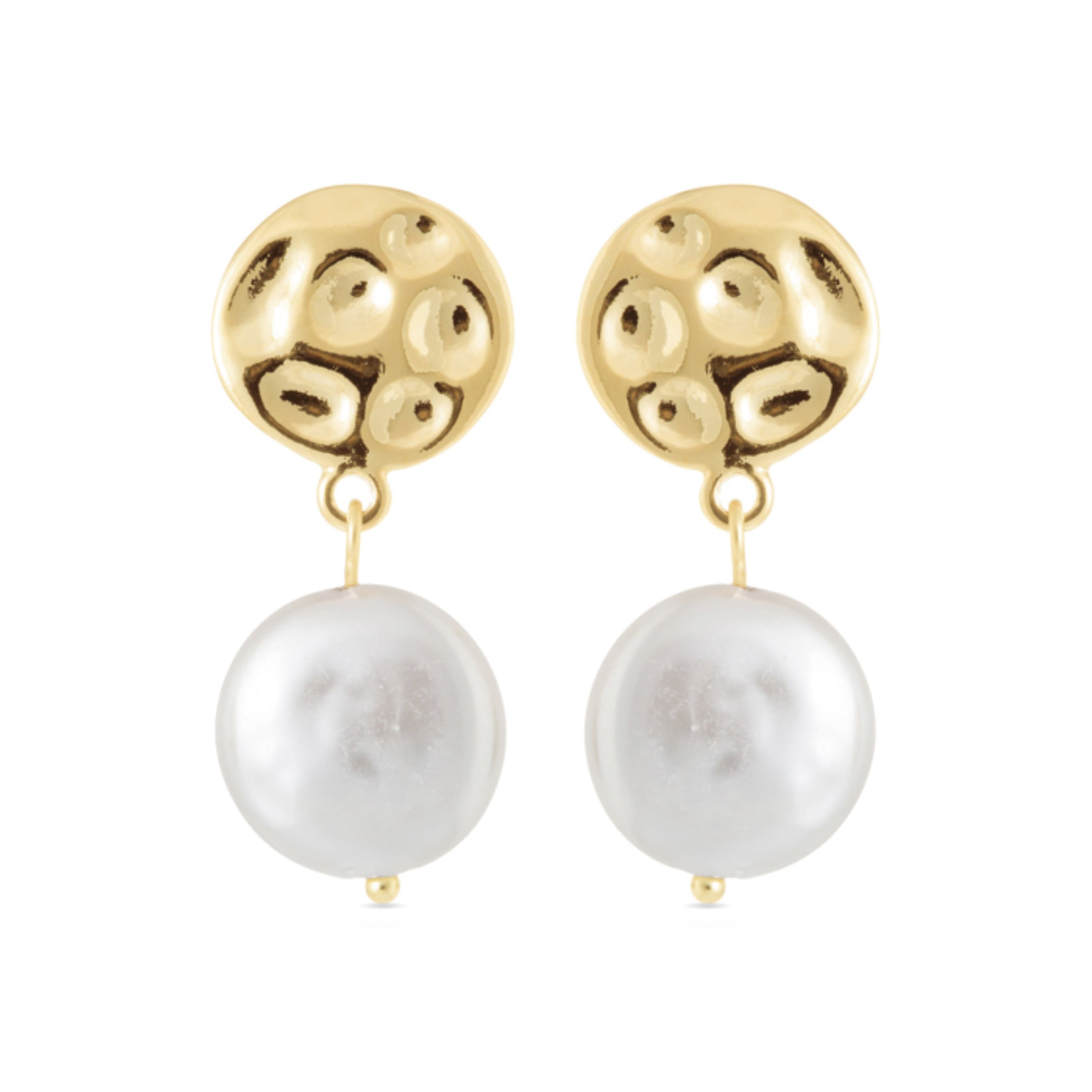 Pendientes de Perla Blanca acabados en oro amarillo 18K - Durdana