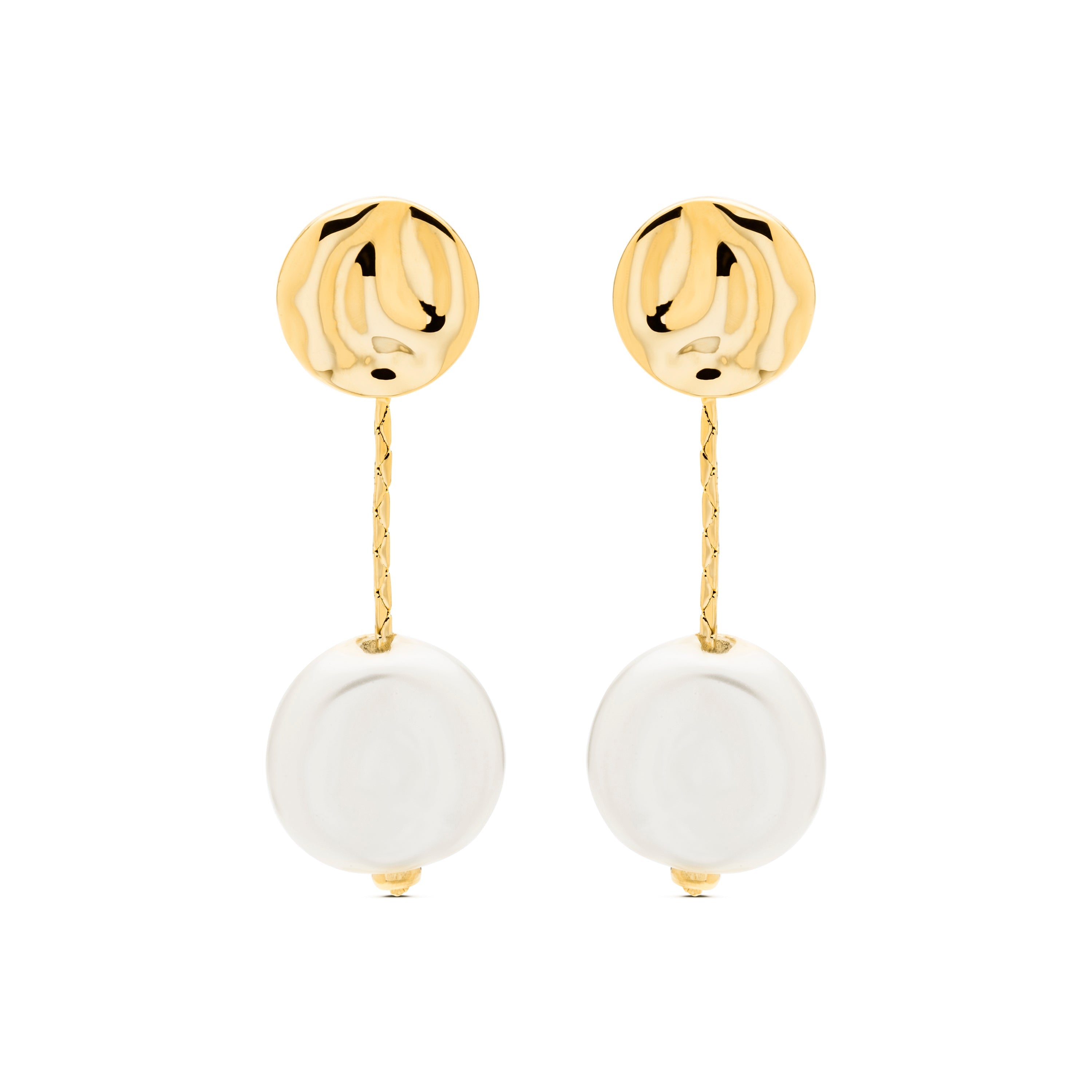 Pendientes de Perla Blanca acabados en oro amarillo 18K - Vidthas