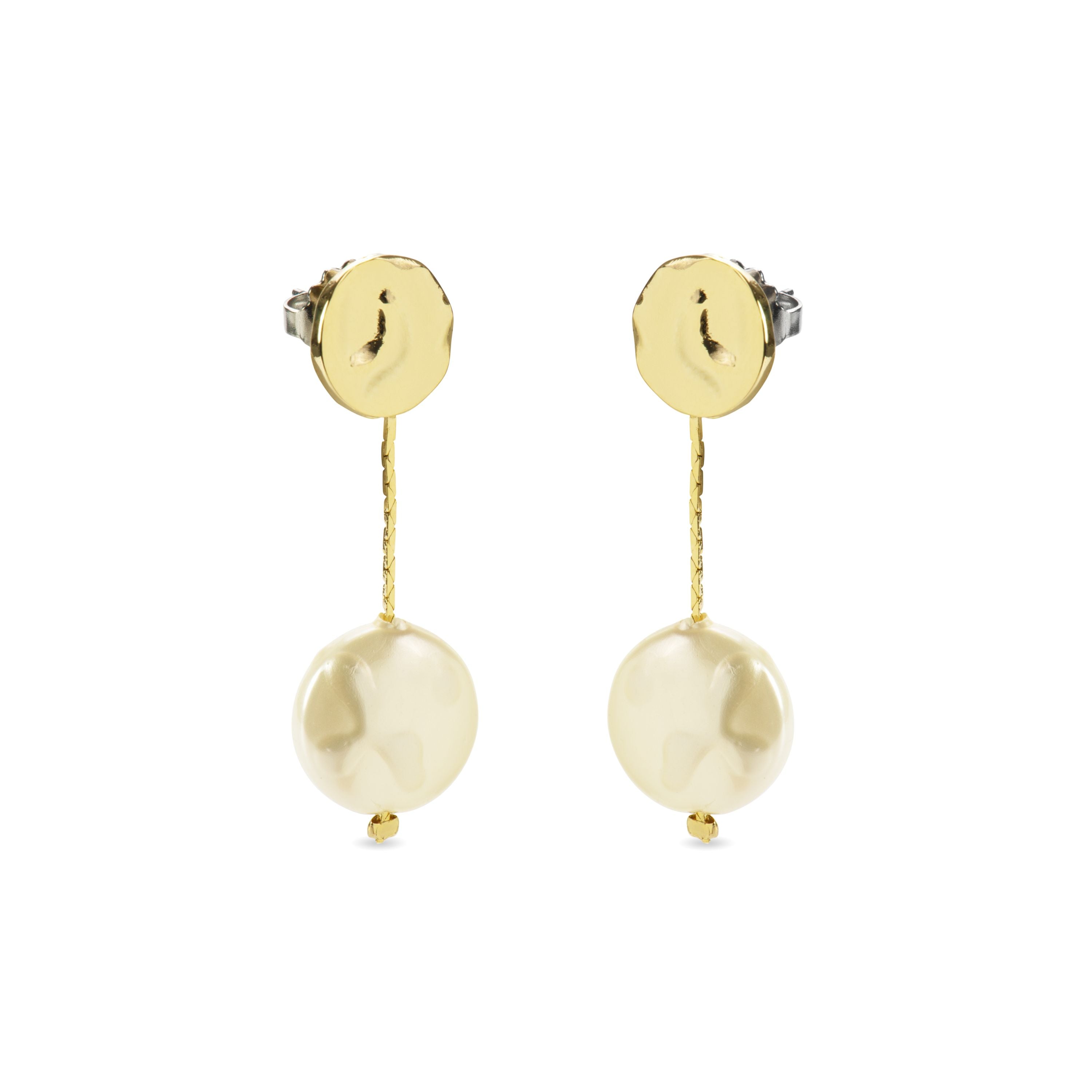 Pendientes de Perla Blanca acabados en oro amarillo 18K - Vidthas