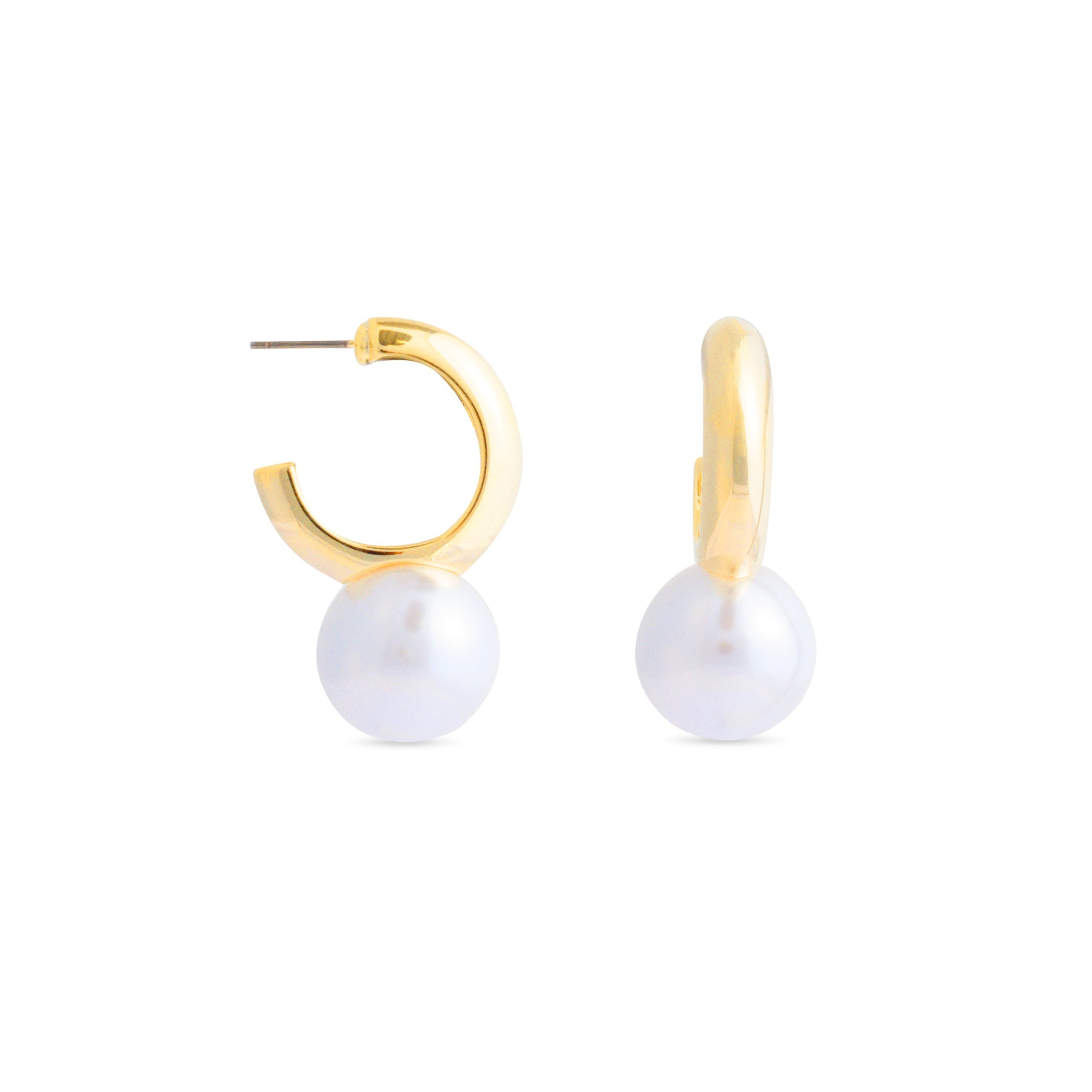 Pendientes de Perla Blanca acabados en oro amarillo 18K - Nesh